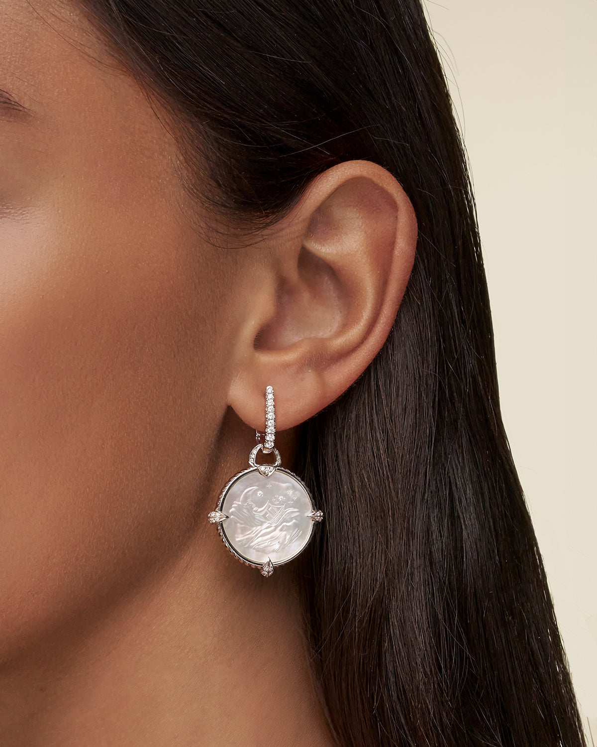 Diamond Coin Charm Earrings On Body DD21A01E05W SKU C16E05W D21AE01W