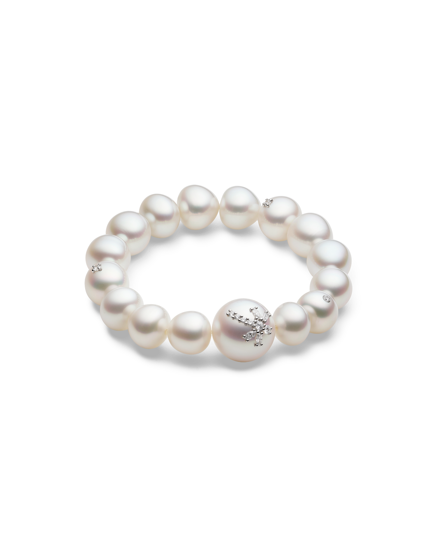 Diamond Dragonfly Pearl Bracelet | 12-17mm Gem Grade Pearls, Diamond, and Platinum