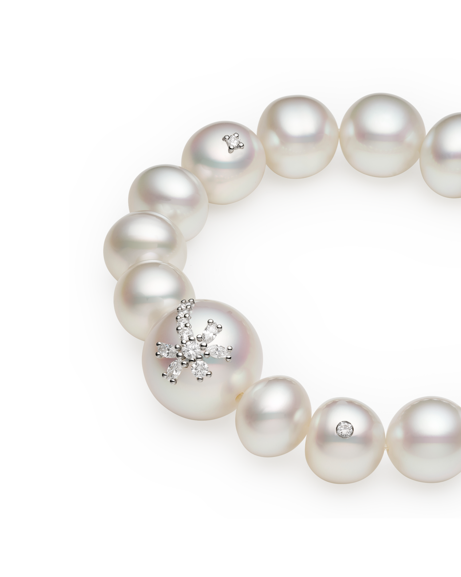 Diamond Dragonfly Pearl Bracelet | 12-17mm Gem Grade Pearls, Diamond, and Platinum