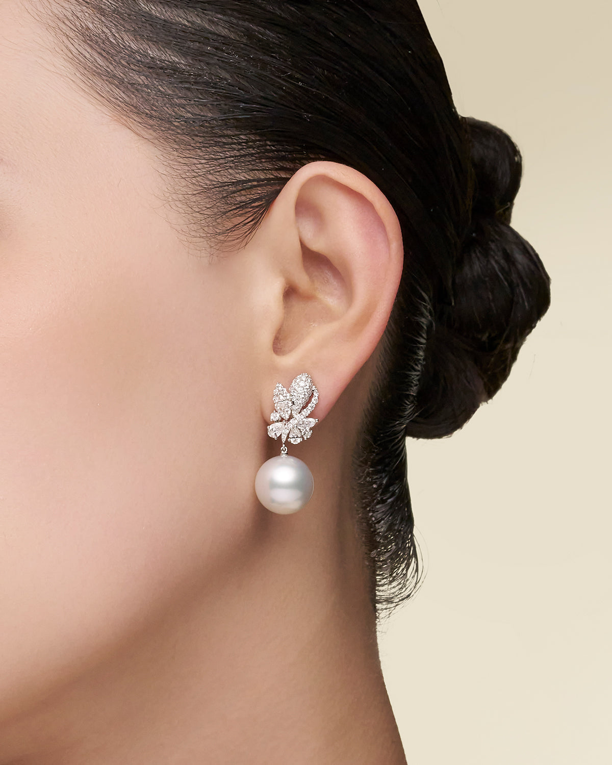 Paspaley-Diamond-Dragonfly-Pearl-Earrings-On-Body-X16E06PPR14