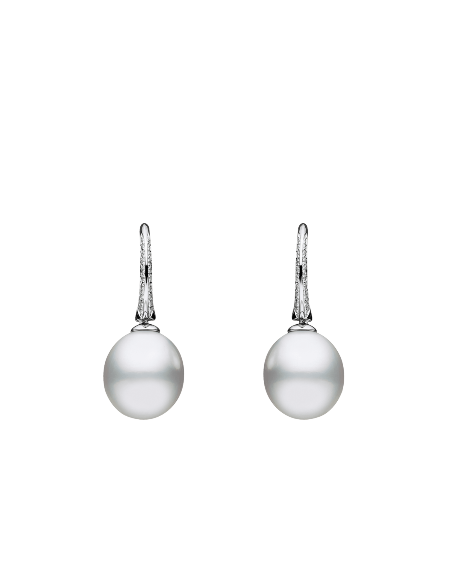 Diamond Keel Edge 11mm Oval Pearl Diamond White Gold Earrings C18E43WPO11