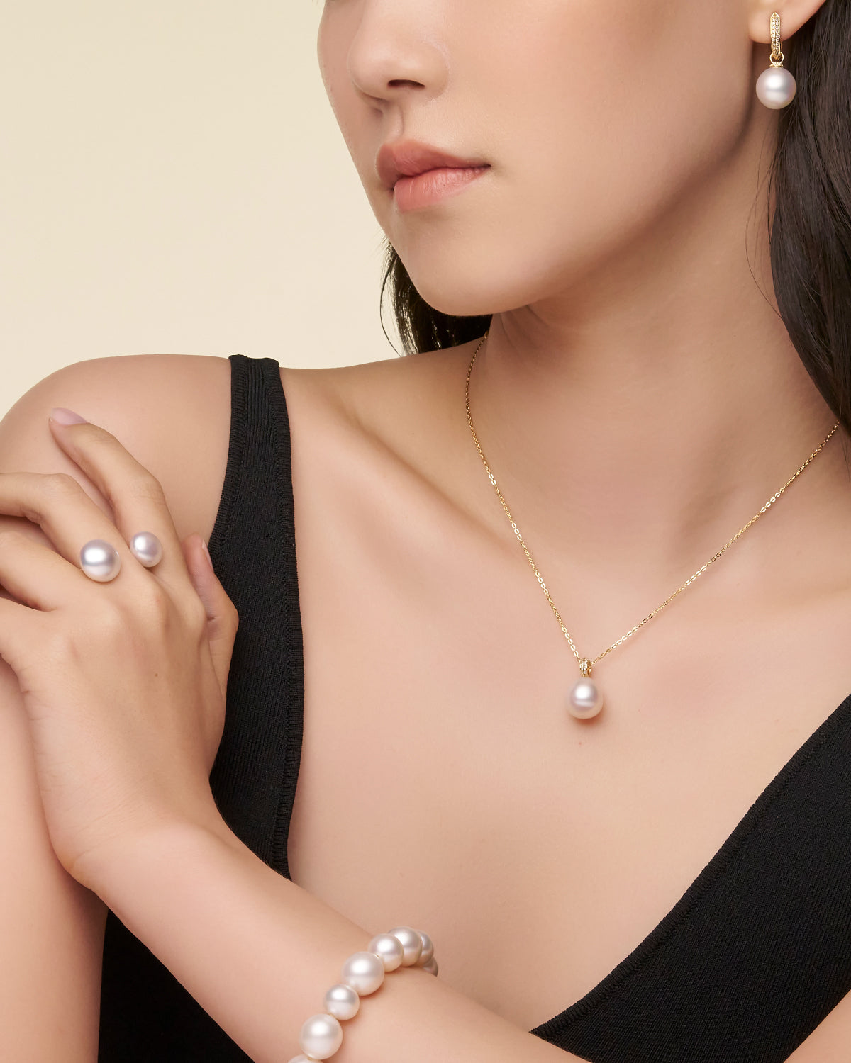 Diamond Keel Edge Pearl Pendant YG On Body C19P43YPO12 Earrings DC24E01YPR12 C24E01Y0 C16AE03YPR12 Bracelet SBDEBL001 Ring H24R54YPB1152