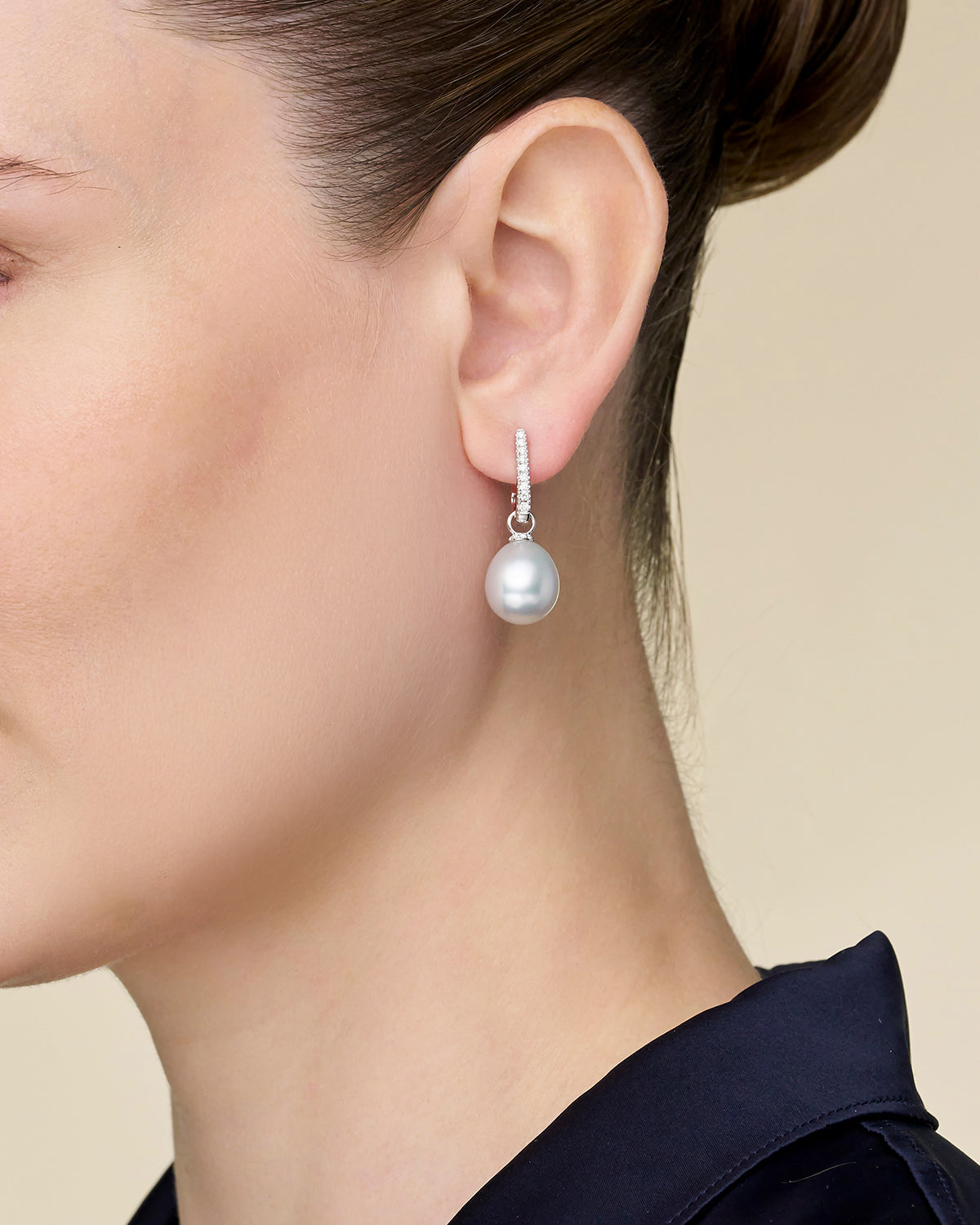 Diamond Pearls My Way Earrings | 12mm Oval Pearls, Diamonds, and White Gold