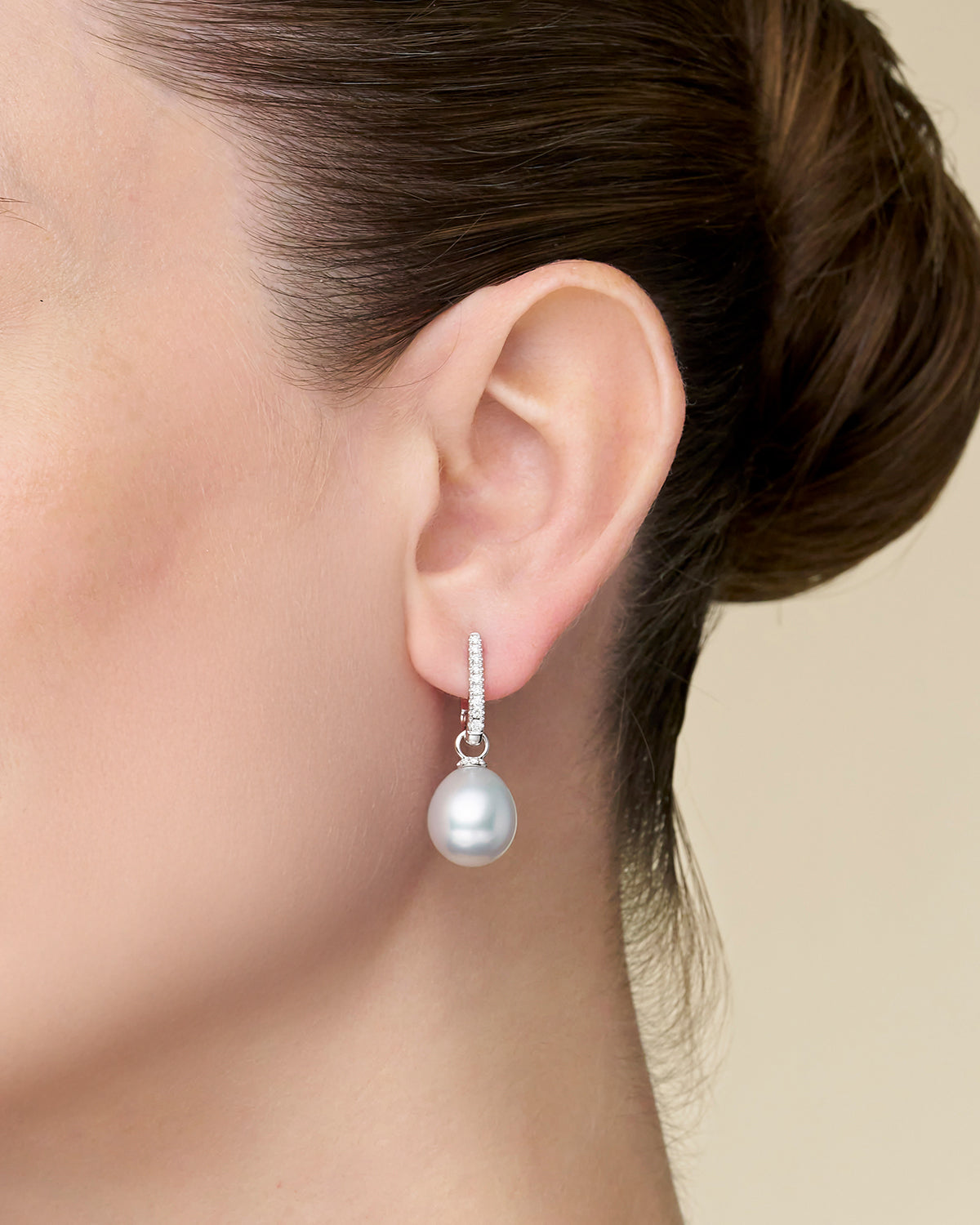 Diamond Pearls My Way Earrings | 12mm Oval Pearls, Diamonds, and White Gold