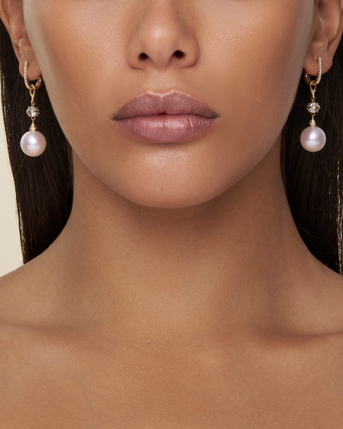 Diamond Sea Buoy Pearl Earrings 12 Semi Round Pearls Diamonds and yellow gold on body dh24e5205yps12