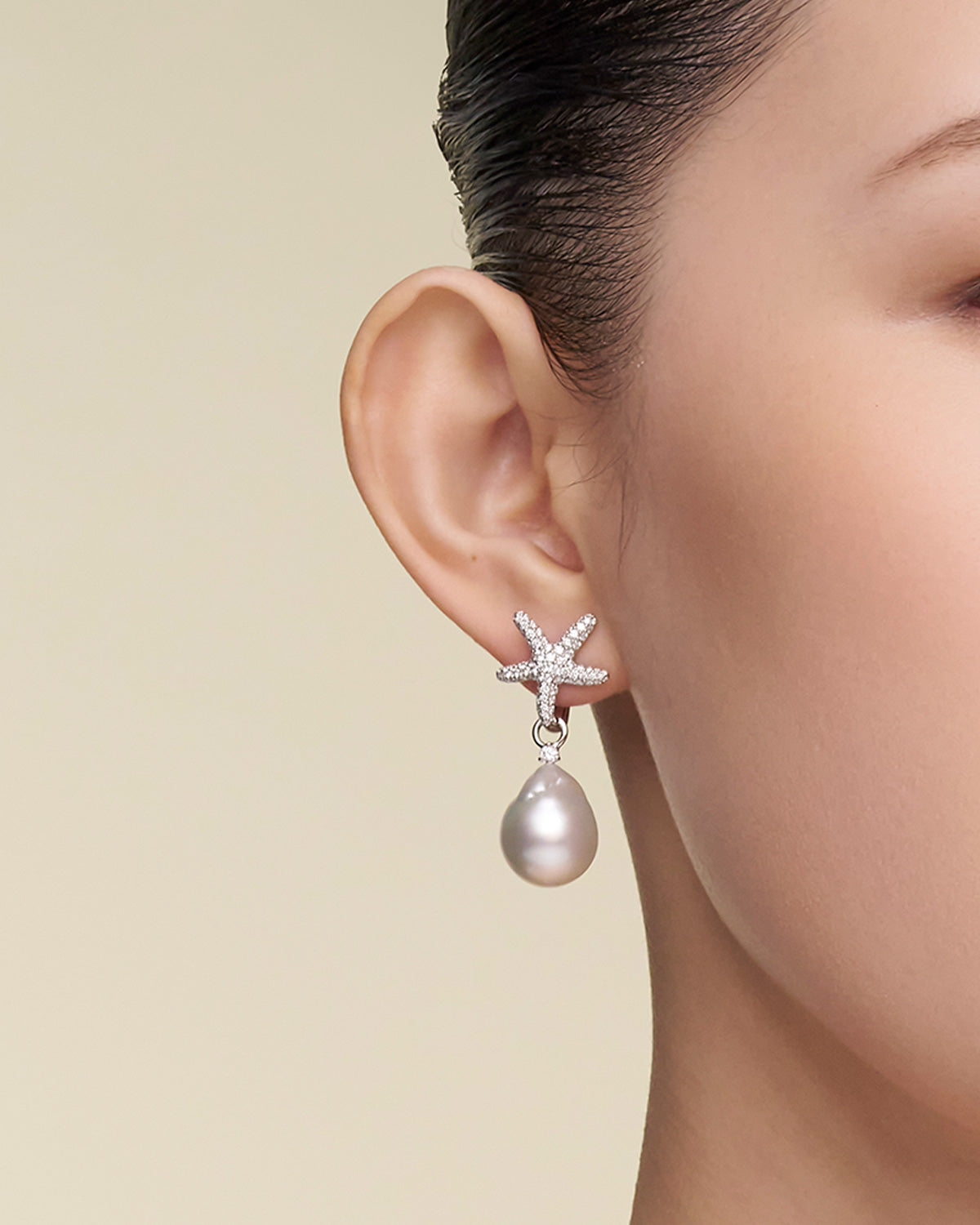 Diamond Starfish Pearls My Way Earrings On Body DWPQ14C25E01W SKU C25E01W C16AE06WPQ14