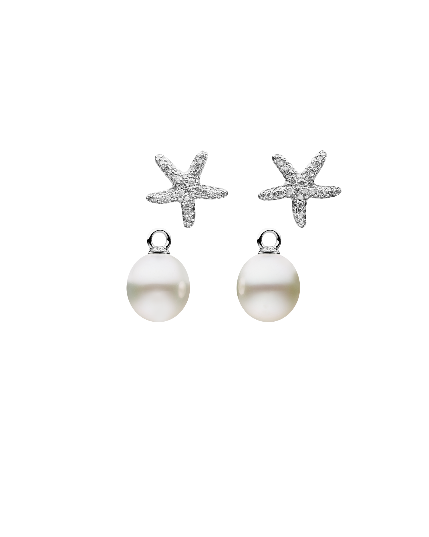 Diamond Starfish Pearls My Way Earrings in White Gold 13mm Oval DWPO13C25E01W C25E01W + C16AE04WPO13 2