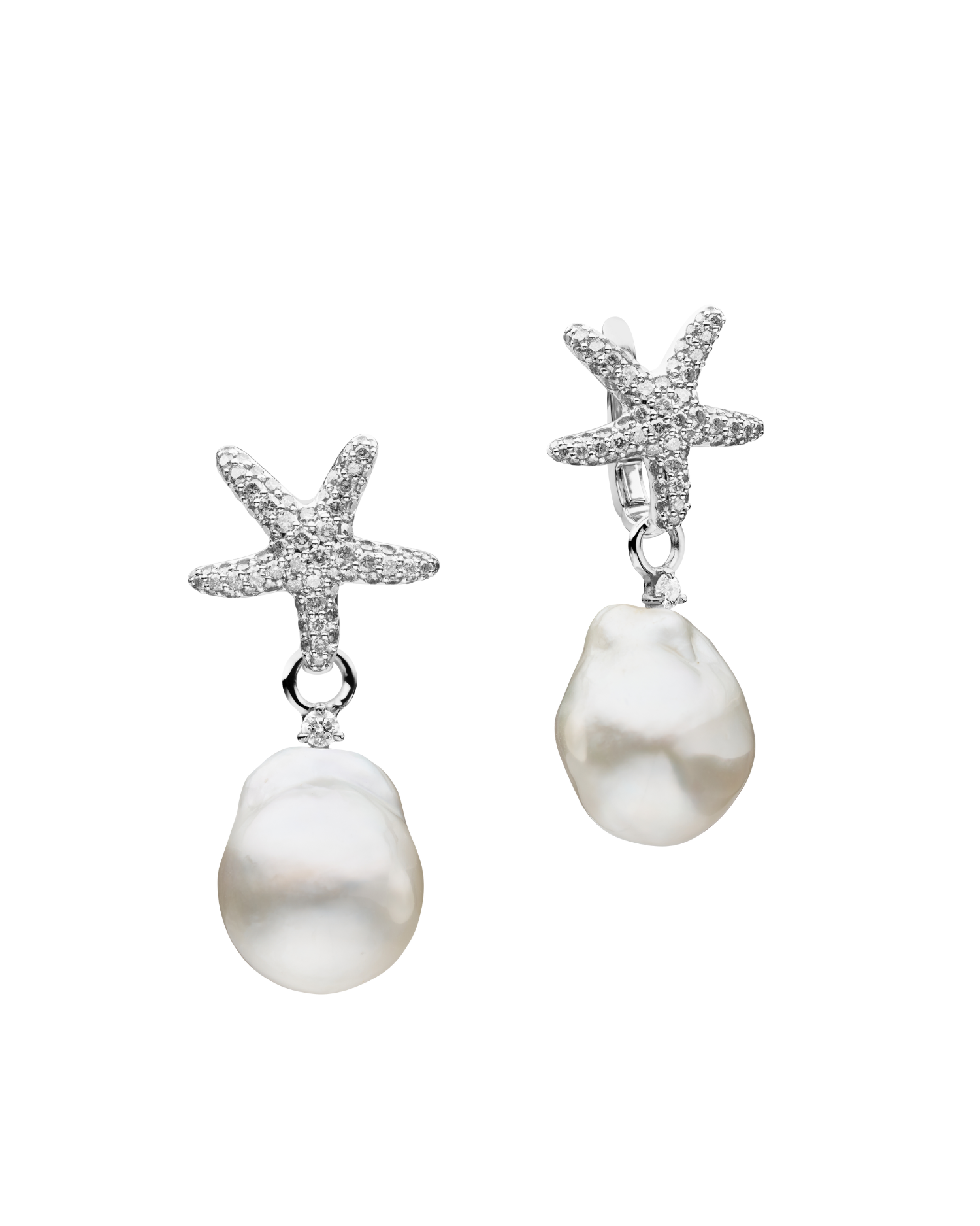 Diamond Starfish Pearls My Way Earrings in White Gold 12mm Baroque DWPQ14C25E01W C25E01W + C16AE06WPQ14