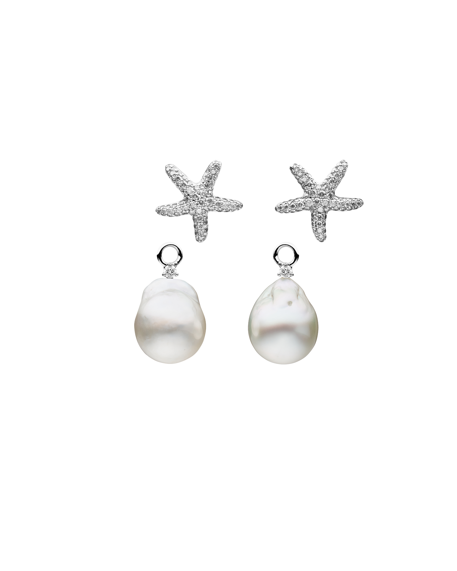 Diamond Starfish Pearls My Way Earrings in White Gold 12mm Baroque DWPQ14C25E01W C25E01W + C16AE06WPQ14 2