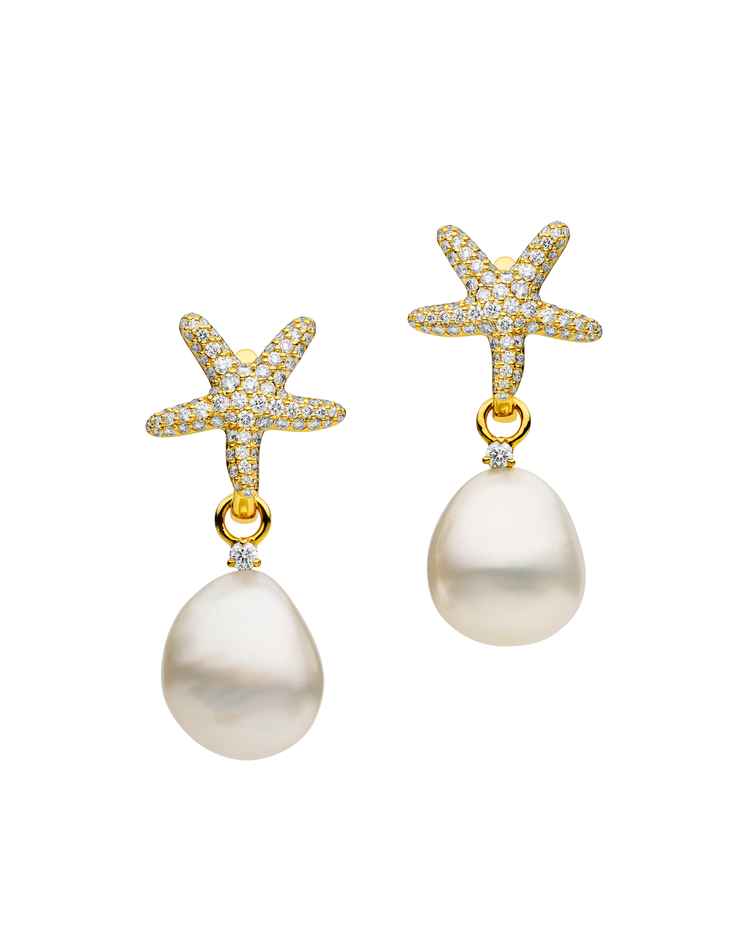 Diamond Starfish Pearls My Way Earrings in Yellow Gold 12mm Baroque DYPQ12C25E01Y C25E01Y + C16AE06YPQ12
