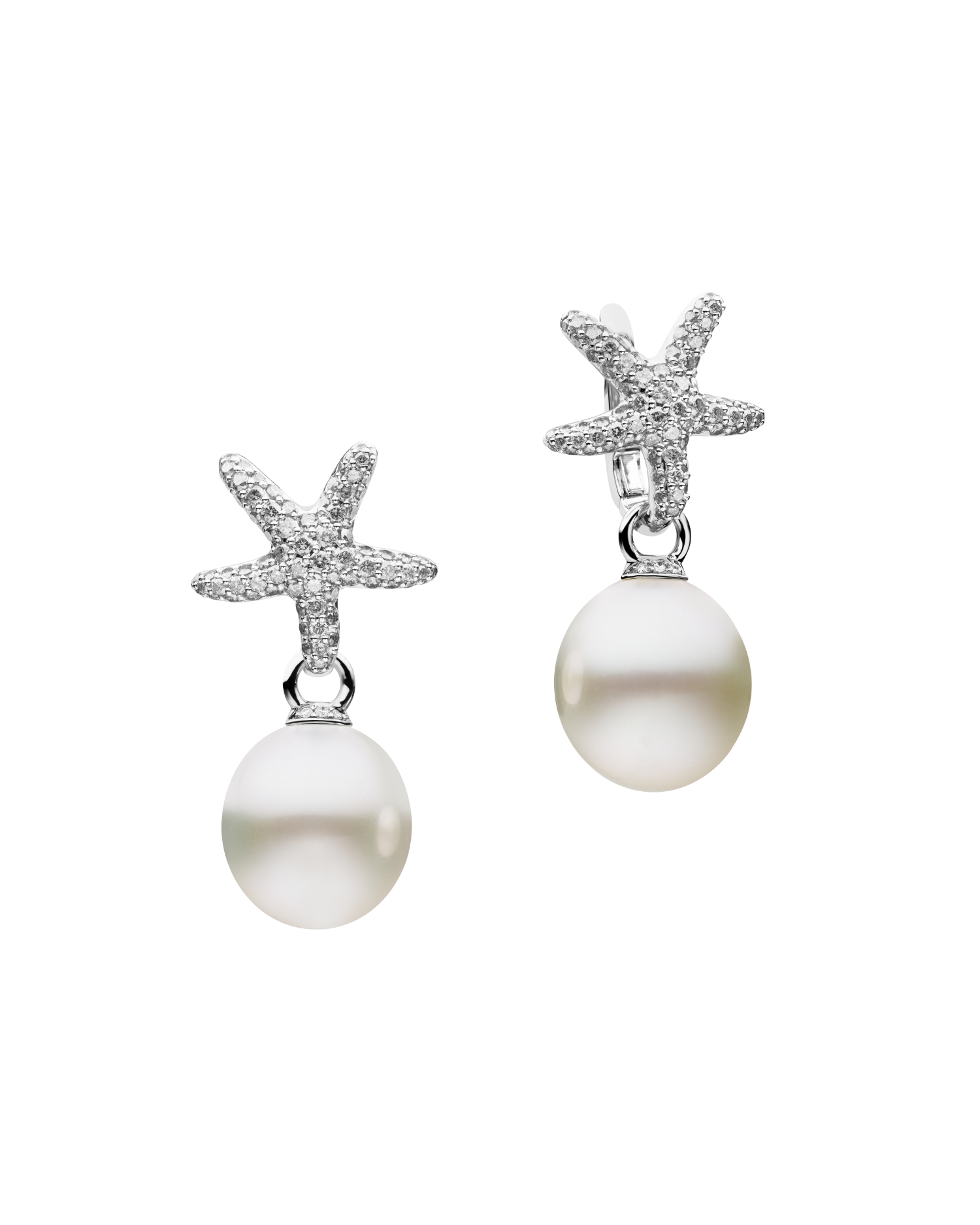 Diamond Starfish Pearls My Way Earrings in White Gold 13mm Oval DWPO13C25E01W C25E01W + C16AE04WPO13