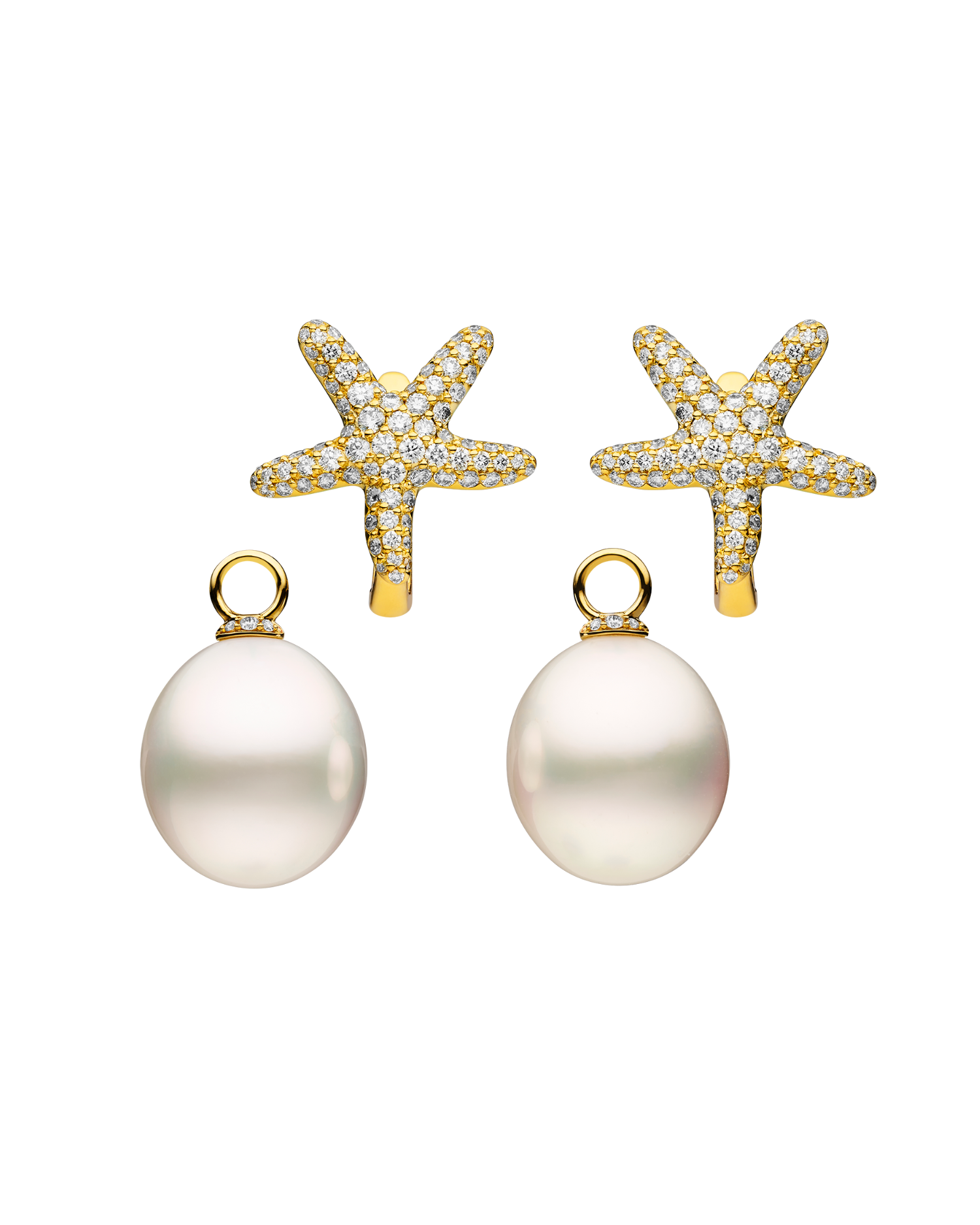 Diamond Starfish Pearls My Way Earrings in Yellow Gold 13mm Oval DYPO13C25E01Y C25E01Y + C16AE04YPO13 2