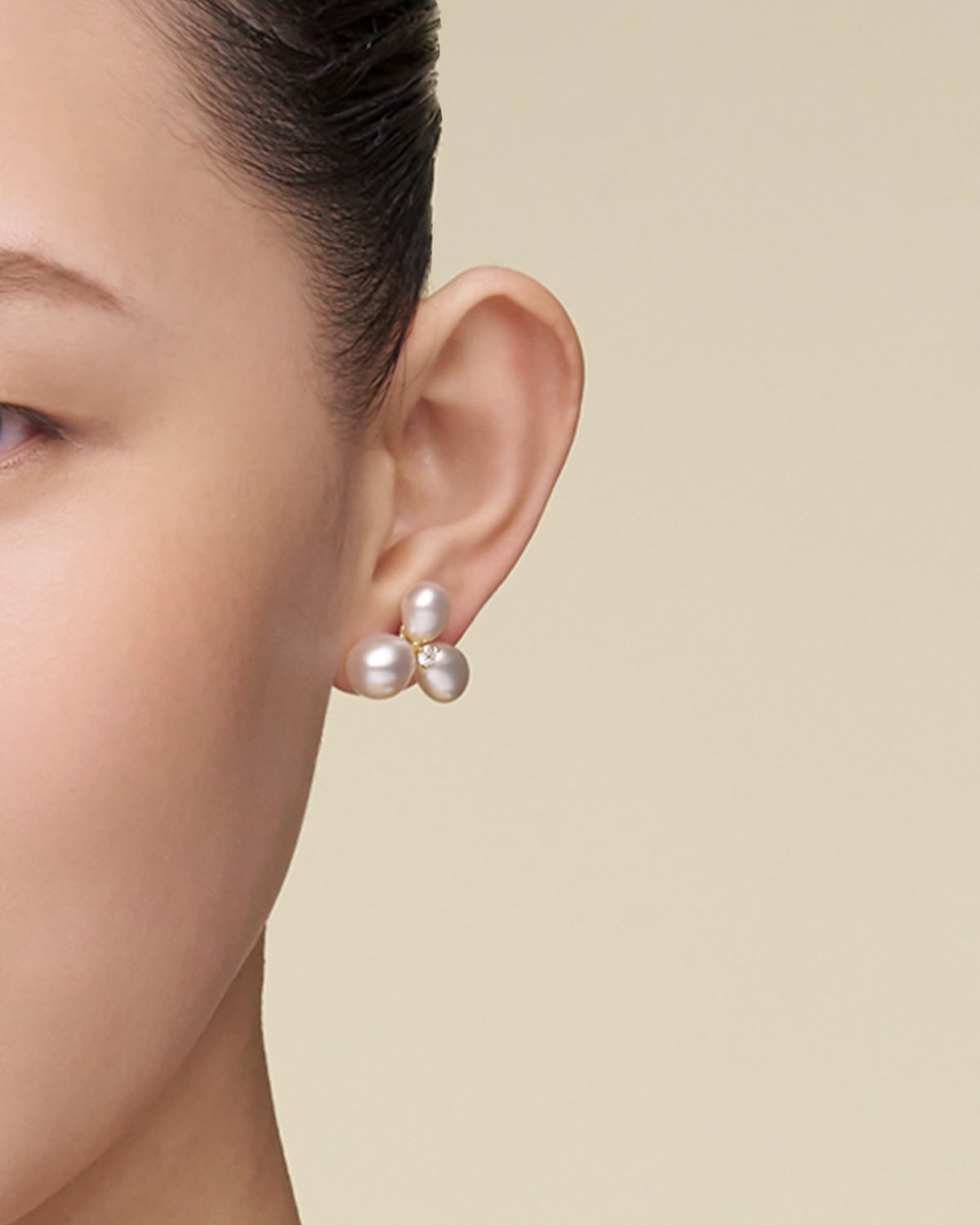 Diamond Triple Keshi Pearl Stud Earrings On Body I25E01YKQ08