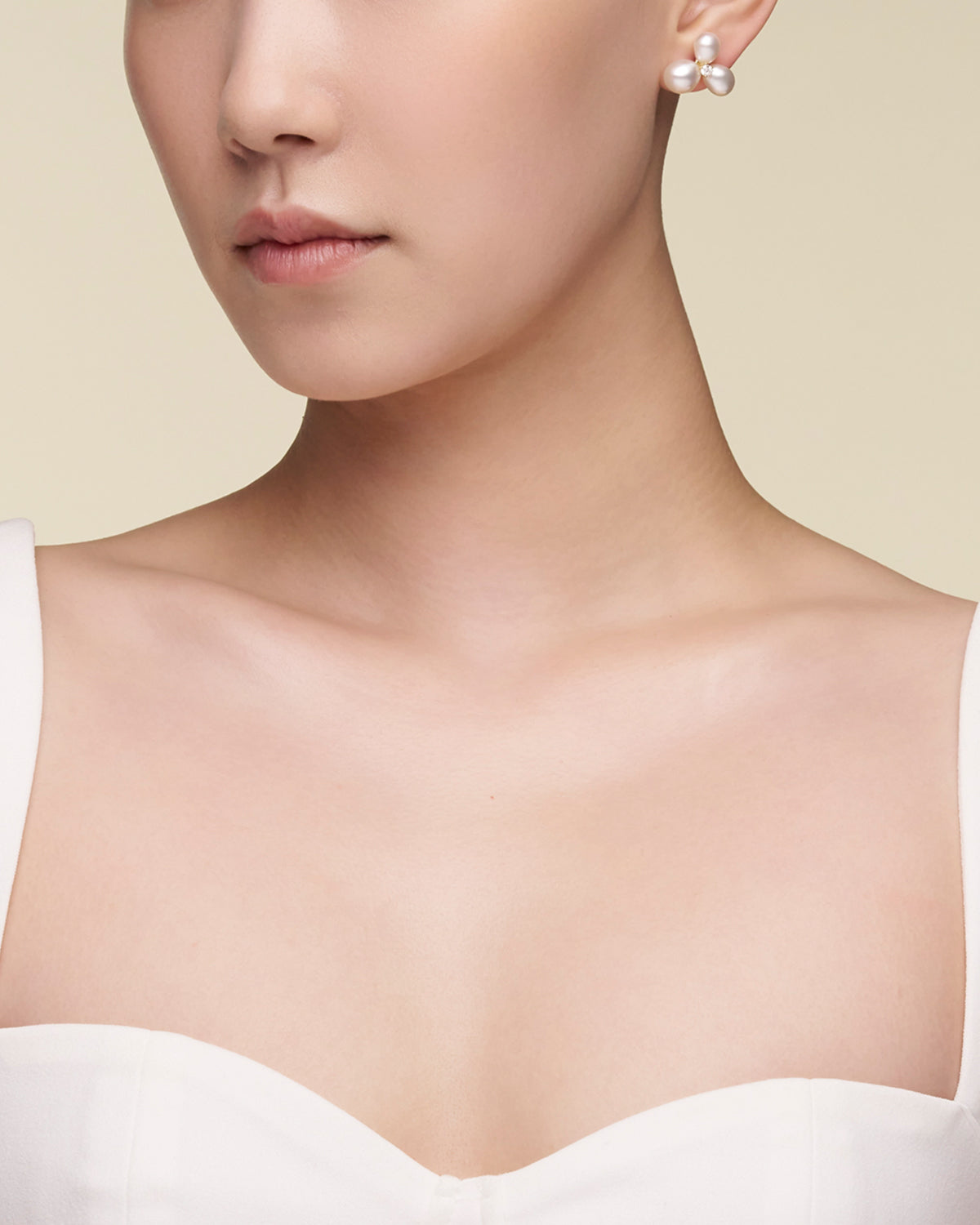 Diamond Triple Keshi Pearl Stud Earrings On Body I25E01YKQ08