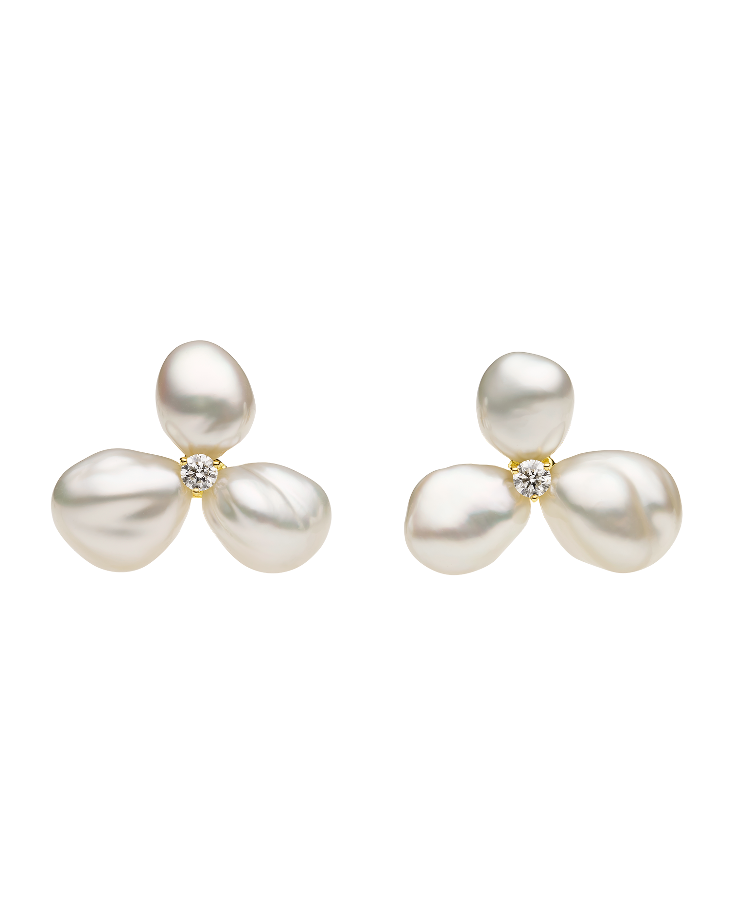 Diamond Triple Keshi Pearl Stud Earrings in Yellow Gold I25E01PKQ08