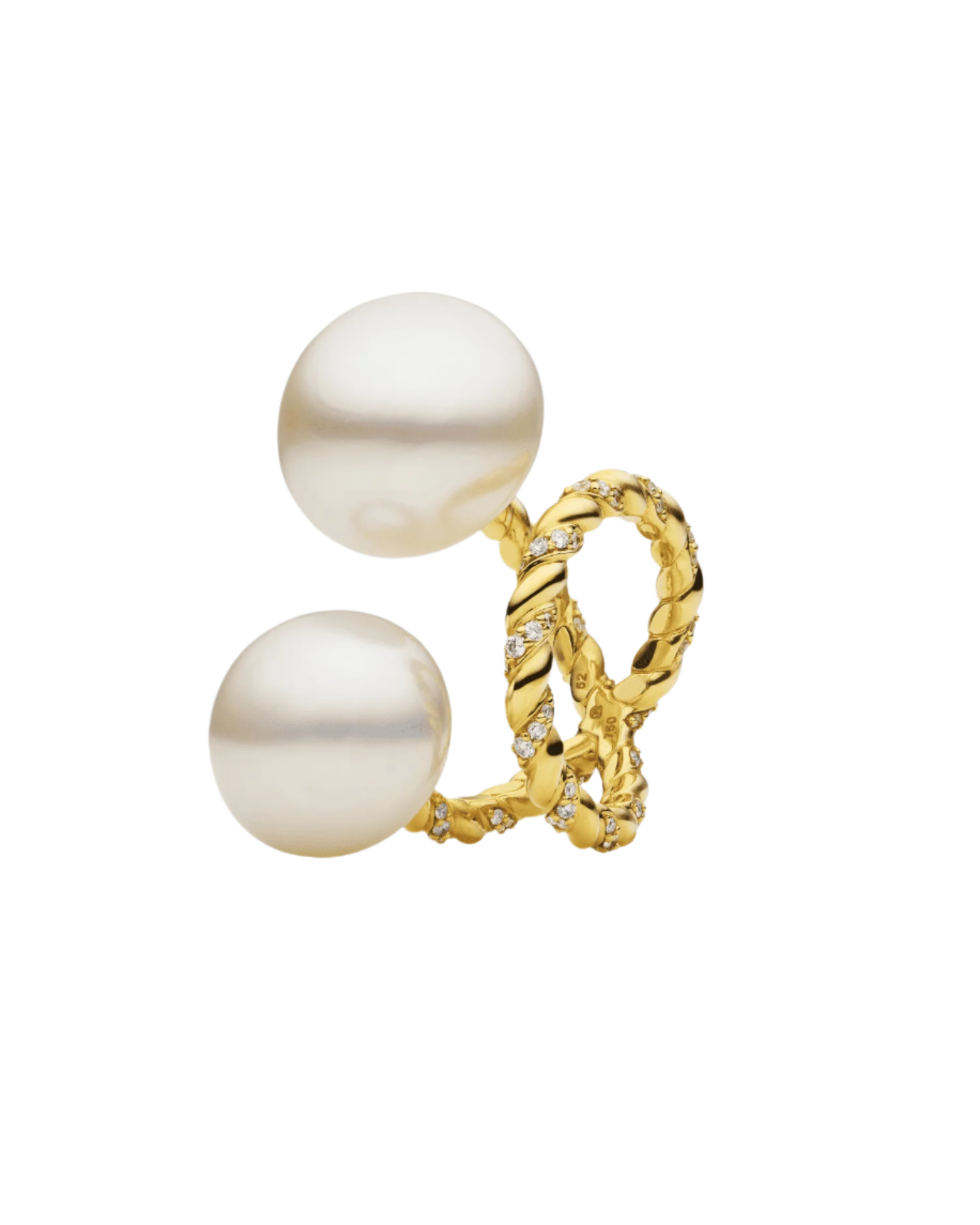 Diamond Entwined Rope Double Pearl Ring | 13-17mm Button Pearl, Diamonds and Yellow Gold 3