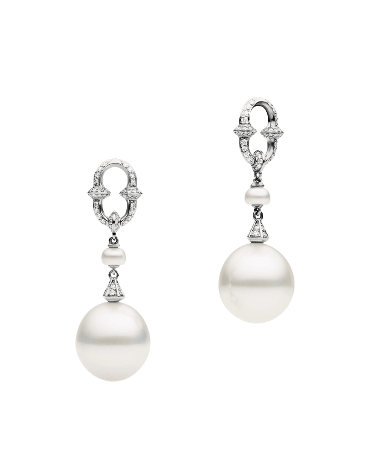 Diamond Anchor Link Pearl Earrings White Gold D24AE60WPD13