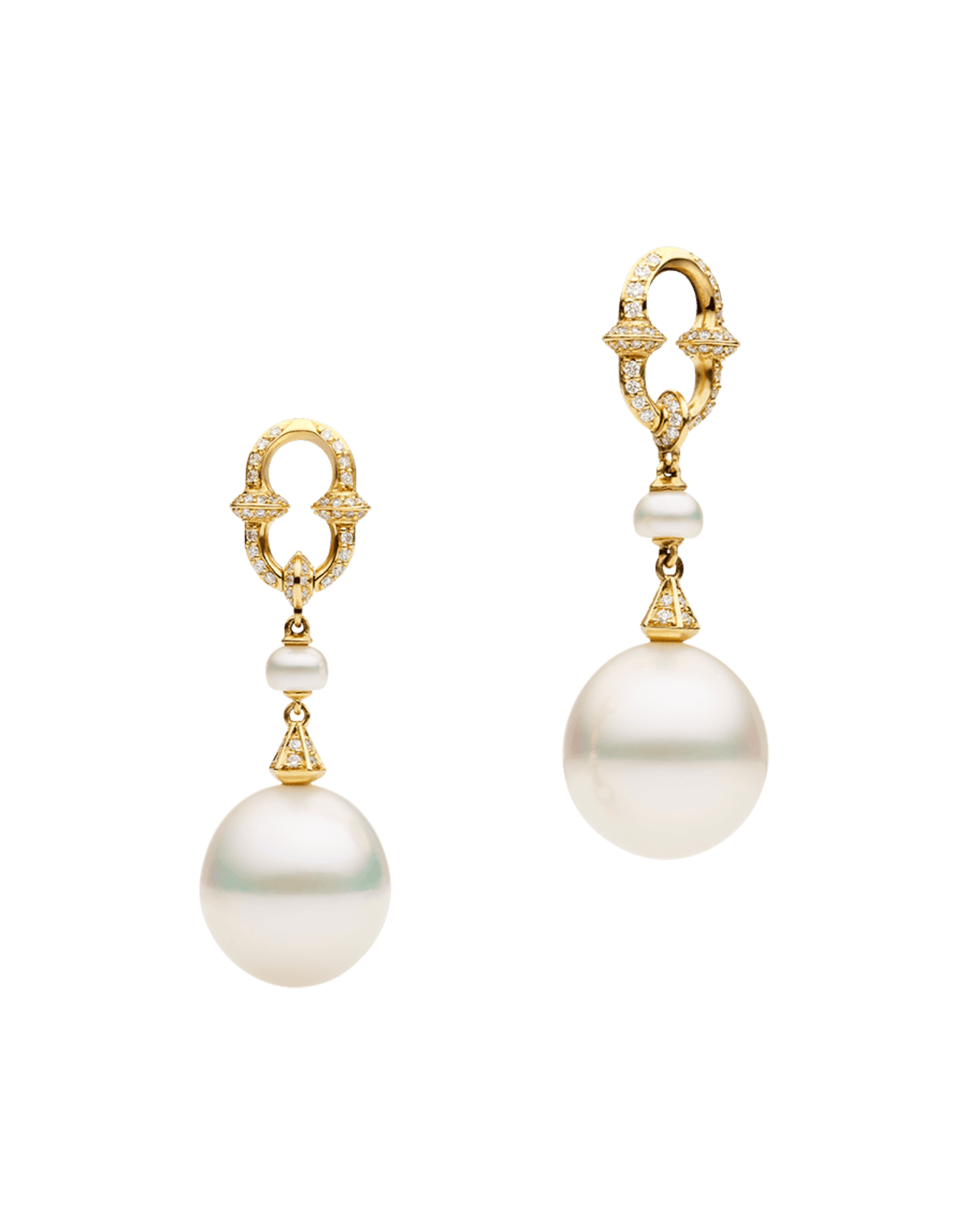 Diamond Anchor Link Pearl Earrings Yellow Gold D24AE60YPD13