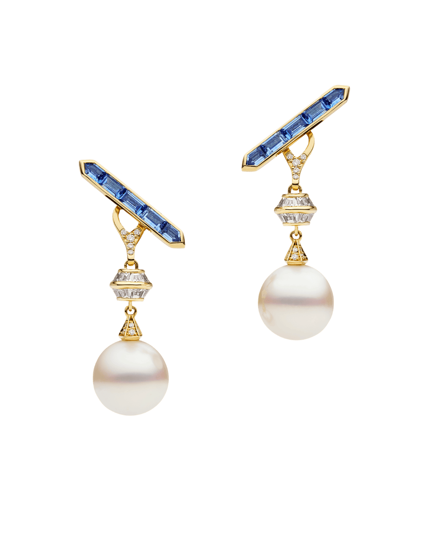 Diamond Blue Sapphire Bollard Studs with Diamond Sea Buoy Pearl Earring Enhancers DH24E52YPS12 1