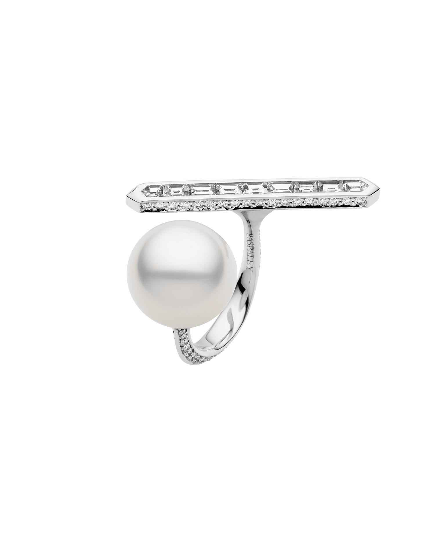 Diamond Bollard Split Pearl Ring H24R52WPS14