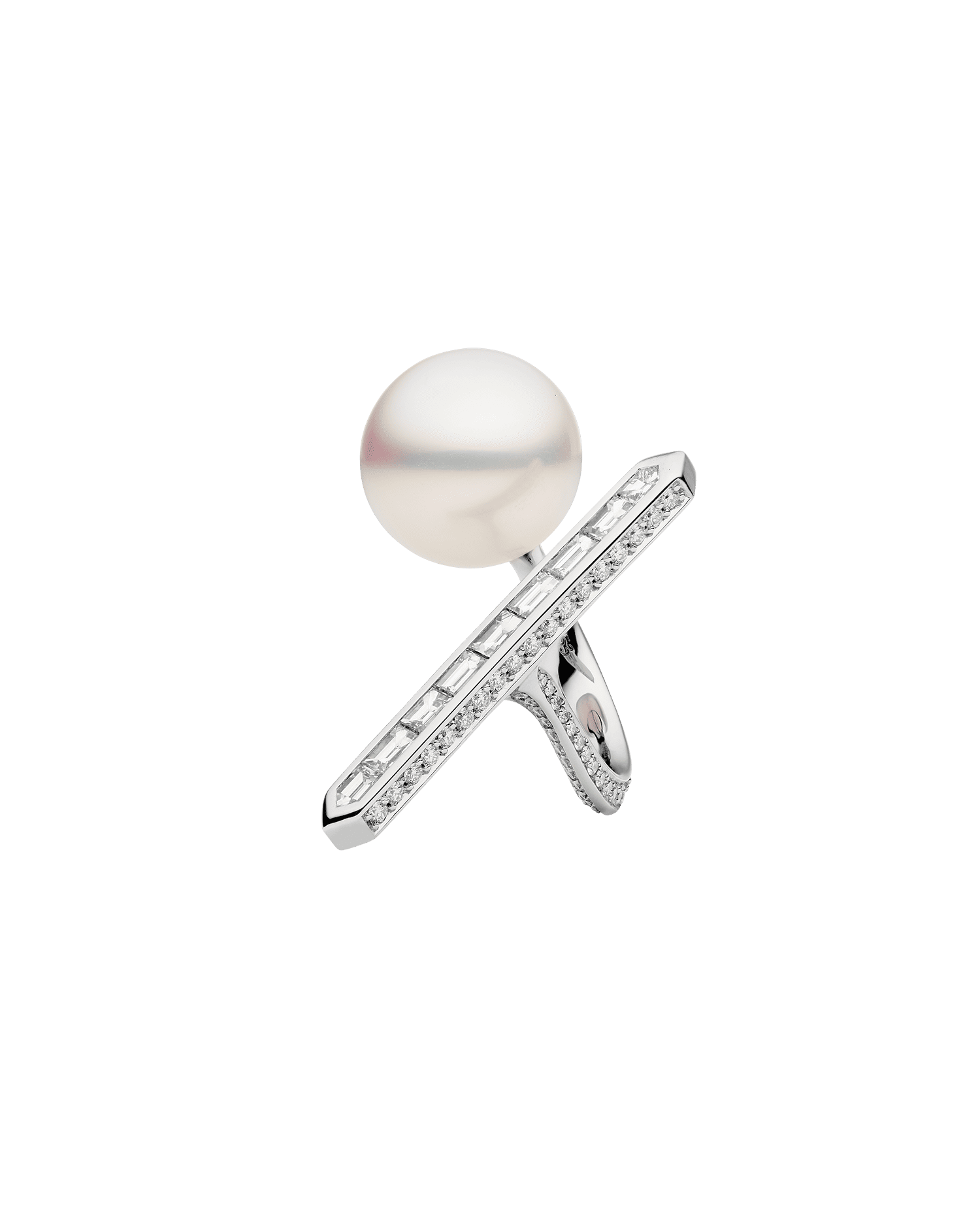 Diamond Bollard Split Pearl Ring H24R52WPS14