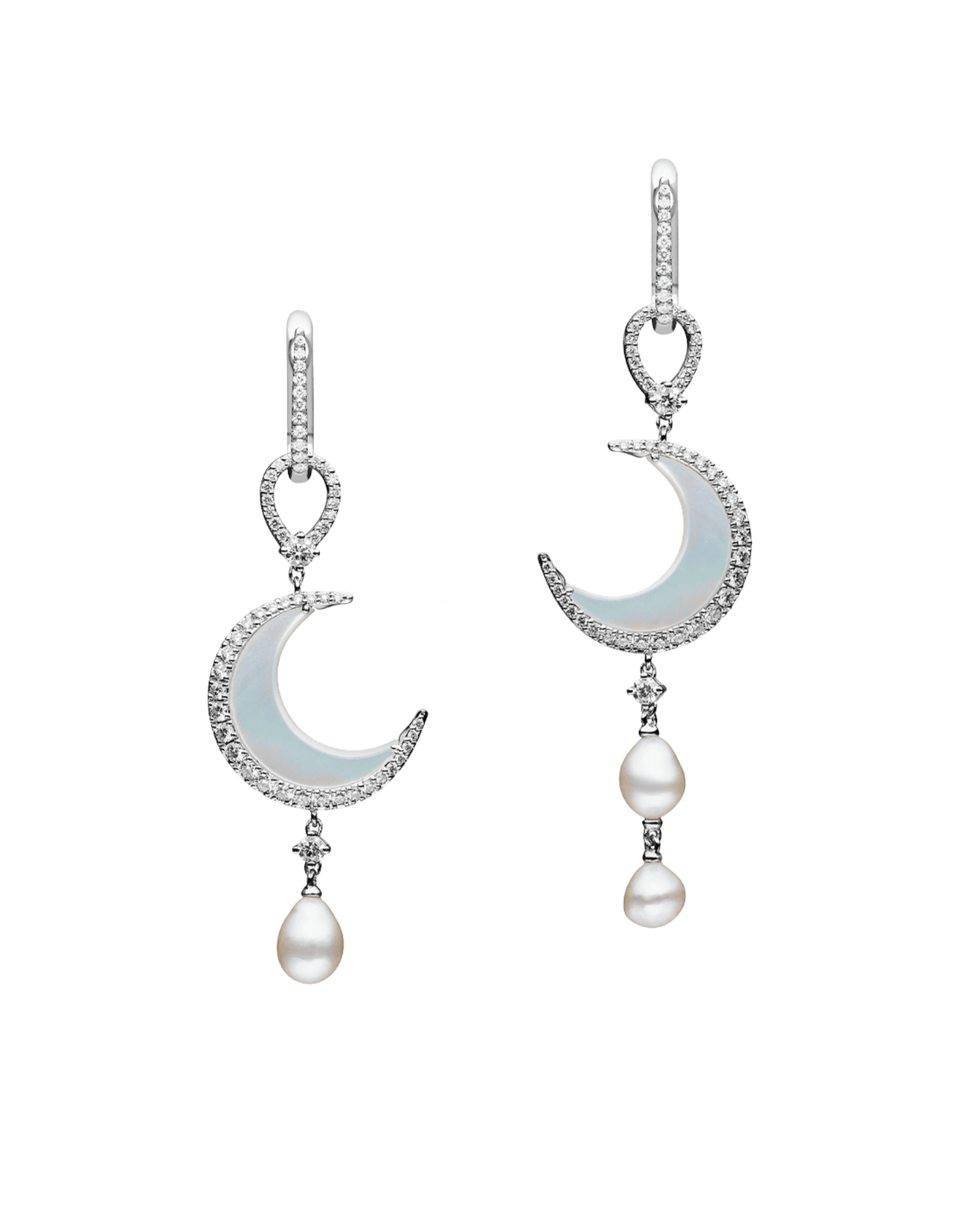 Crescent Moon Mother Of Pearl Diamond and Keshi Pearl Earring Enhancers White Gold DF23AE01W05W F23AE01WKQ05 + C16E05W