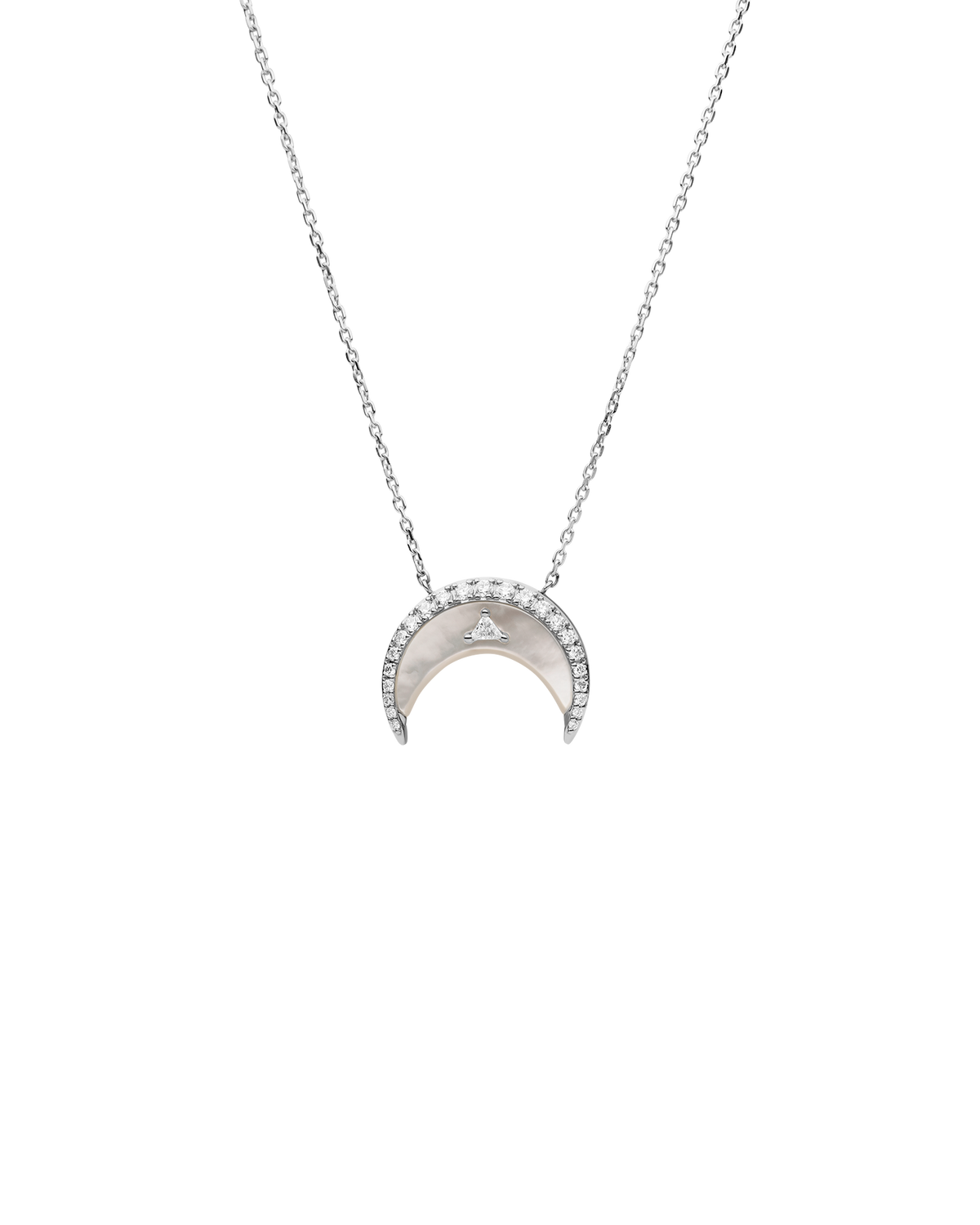 Diamond Crescent Moon Necklace | Mother of Pearl, Diamonds, and White