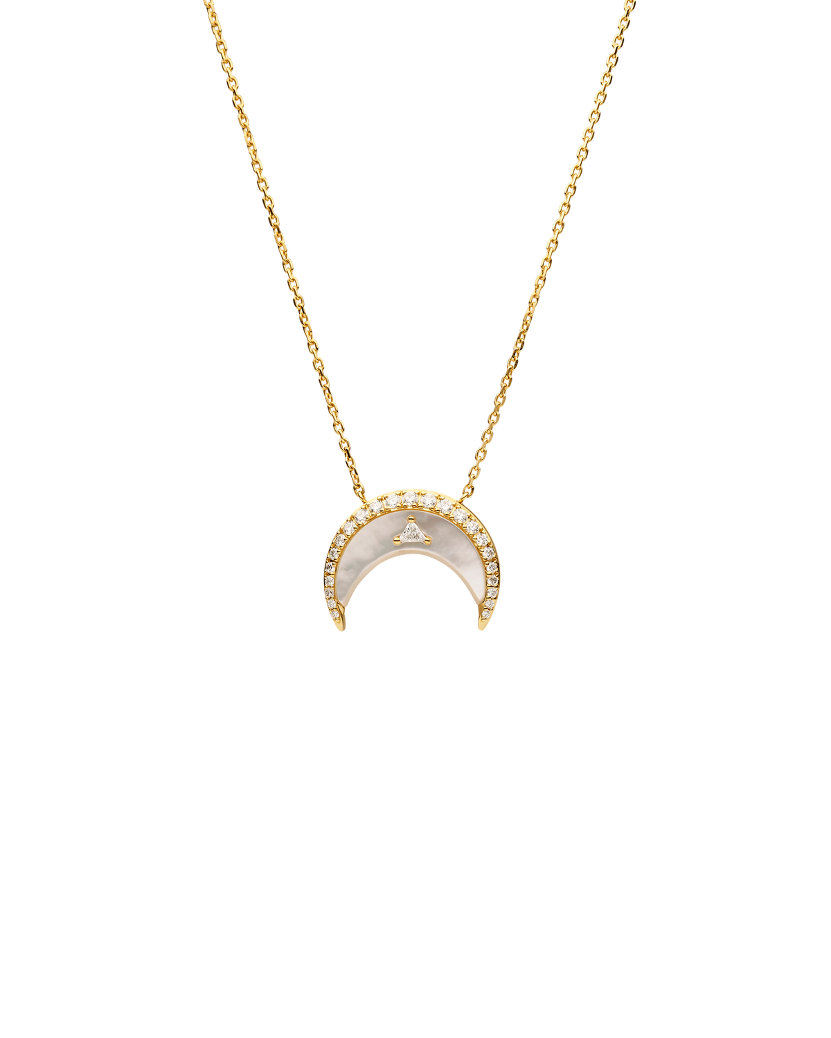 Diamond Crescent Moon Necklace | Mother of Pearl, Diamonds, and Yellow
