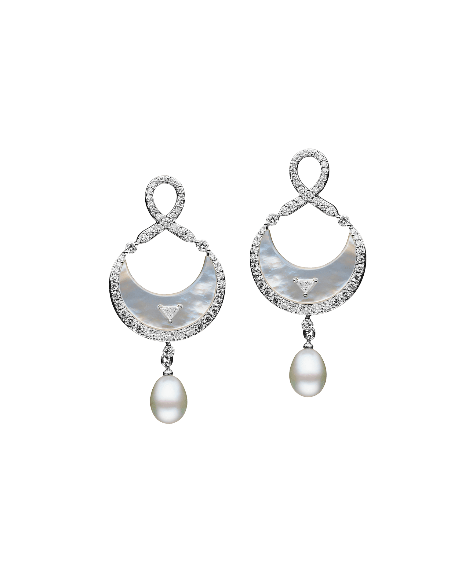 Diamond Crescent Moon Pearl Earrings in White Gold DF23AE10W05W F23AE10WKQ05 + C16E05W