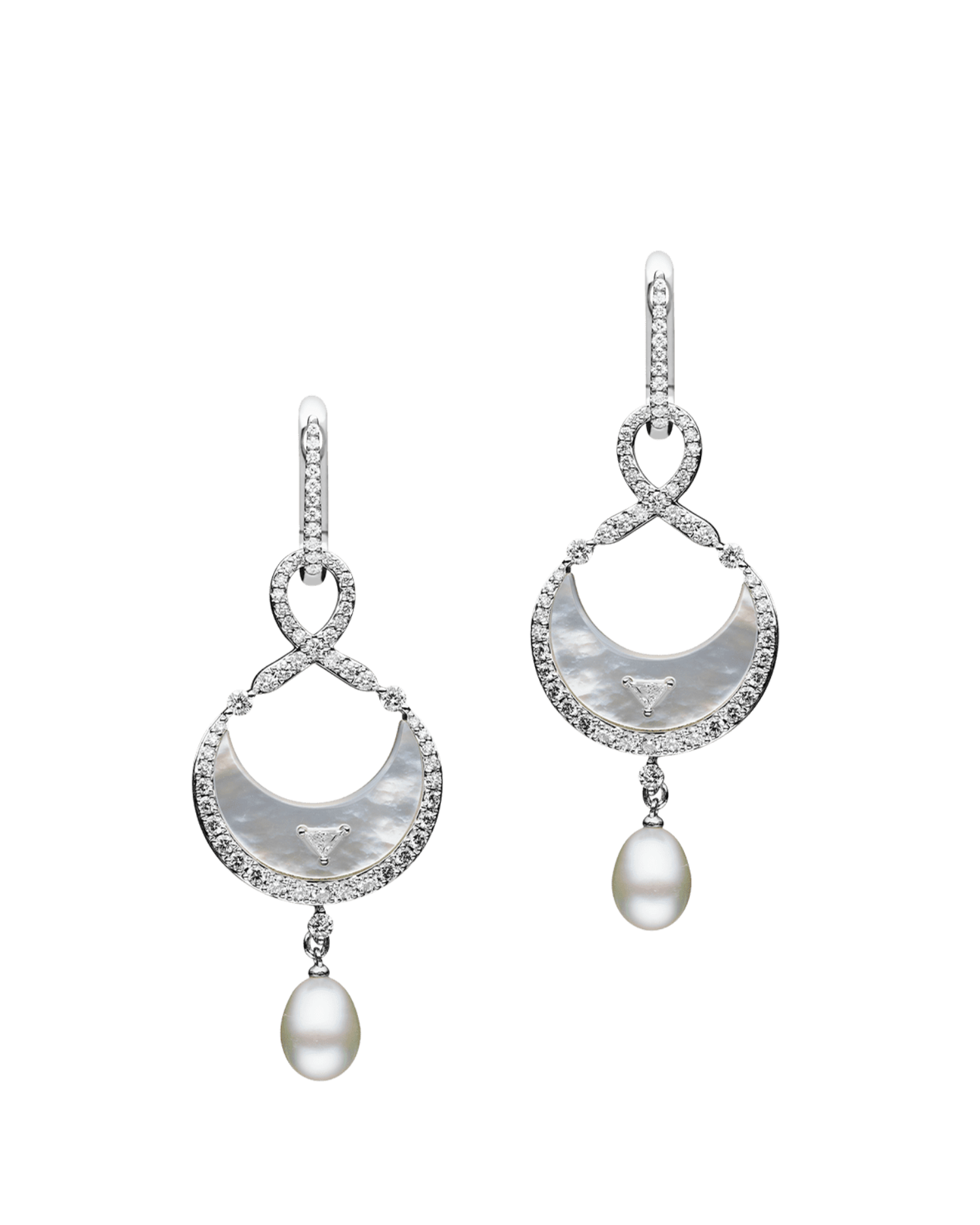 Diamond Crescent Moon Pearl Earrings in White Gold DF23AE10W05W F23AE10WKQ05 + C16E05W