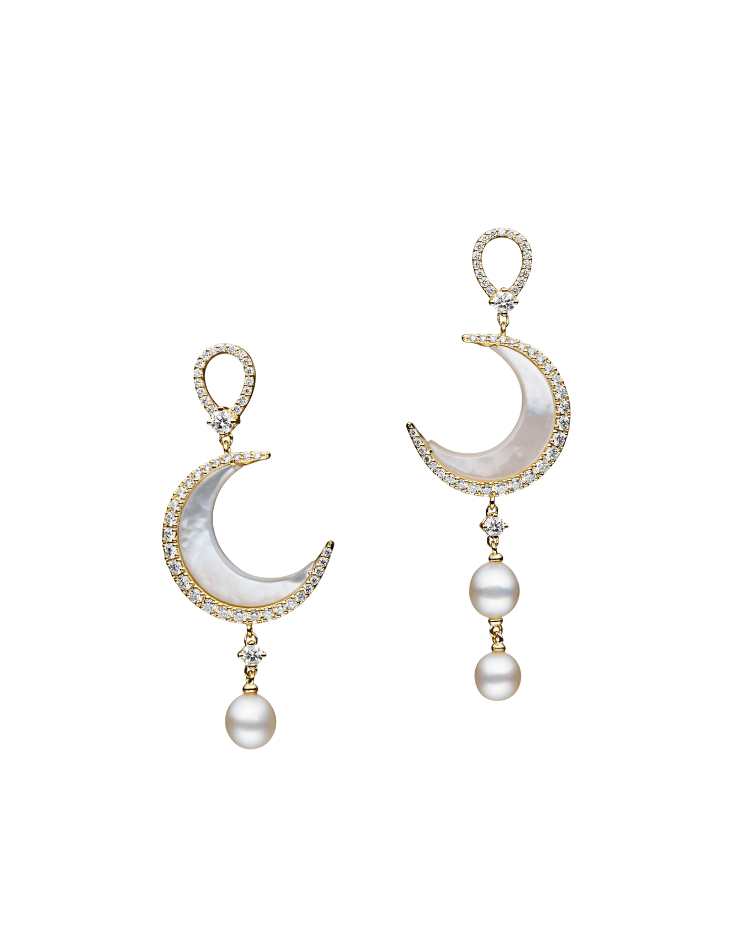 Diamond Crescent Moon Earring Enhancers Mother of Pearl, Diamonds, a