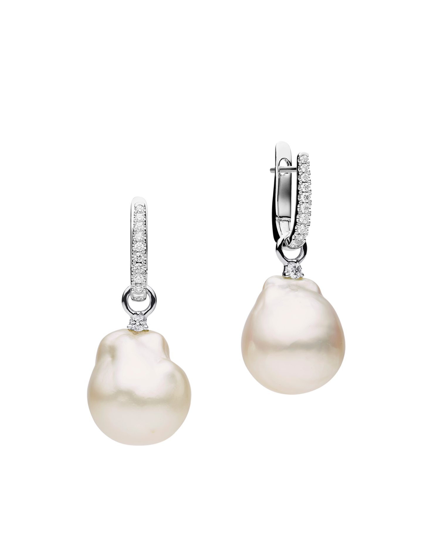 Diamond Pearls My Way Earrings in White Gold 14mm Baroque DWPQ14C16E05W