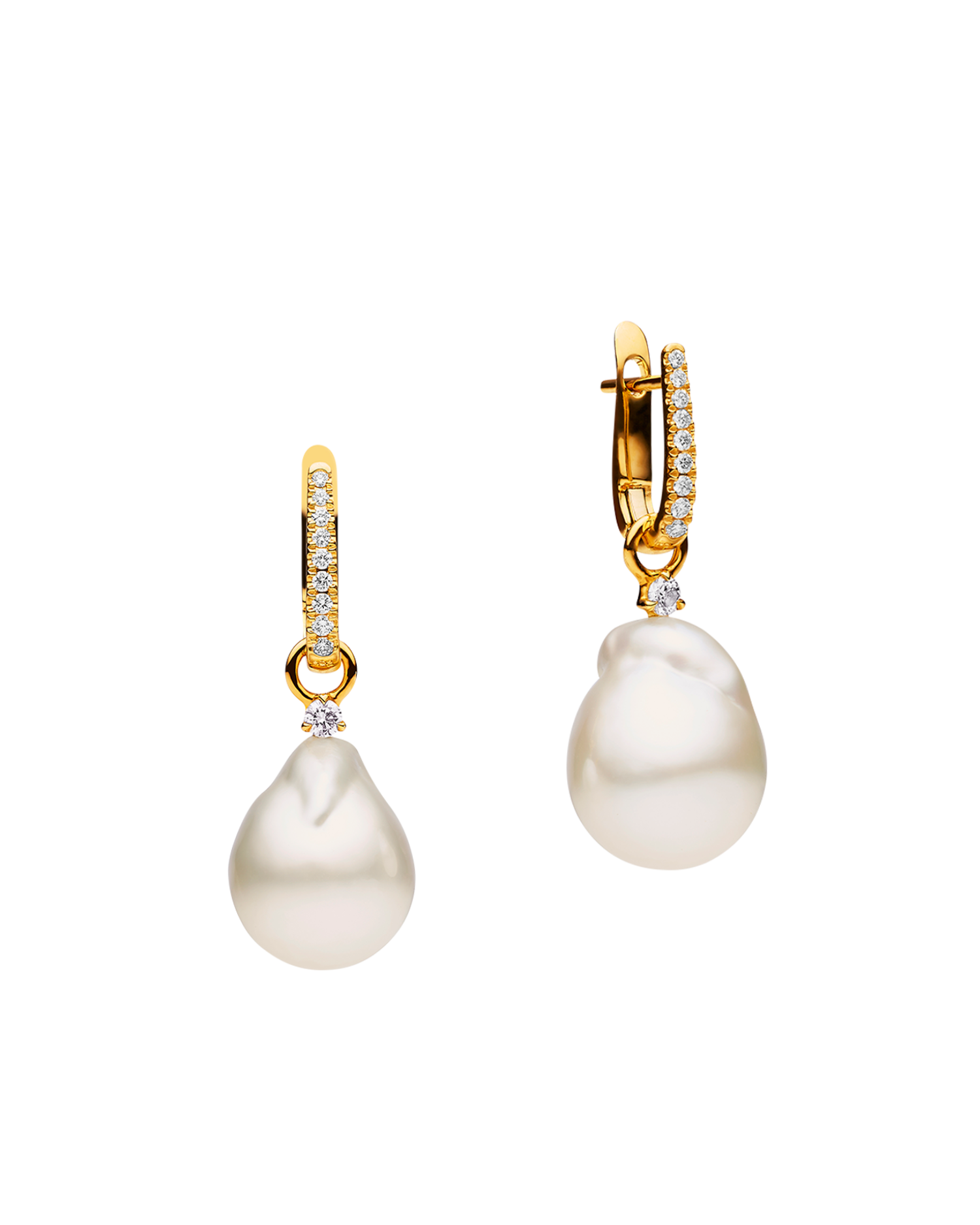 Diamond Pearls My Way Earrings in Yellow Gold 12mm Baroque DYPQ12C16E05Y