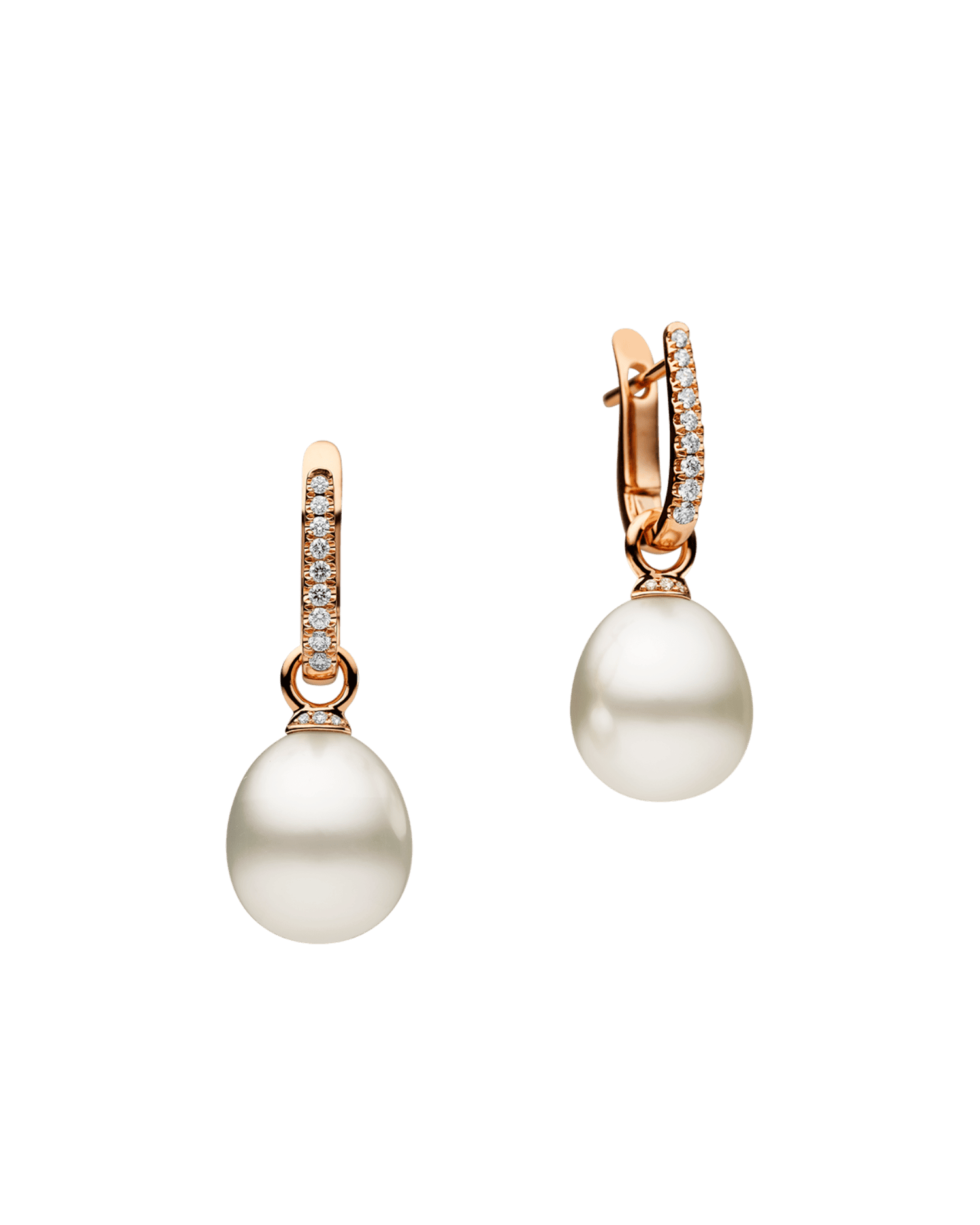 Diamond Pearls My Way Earrings | 12mm Oval Pearls, Diamonds, and Rose Gold