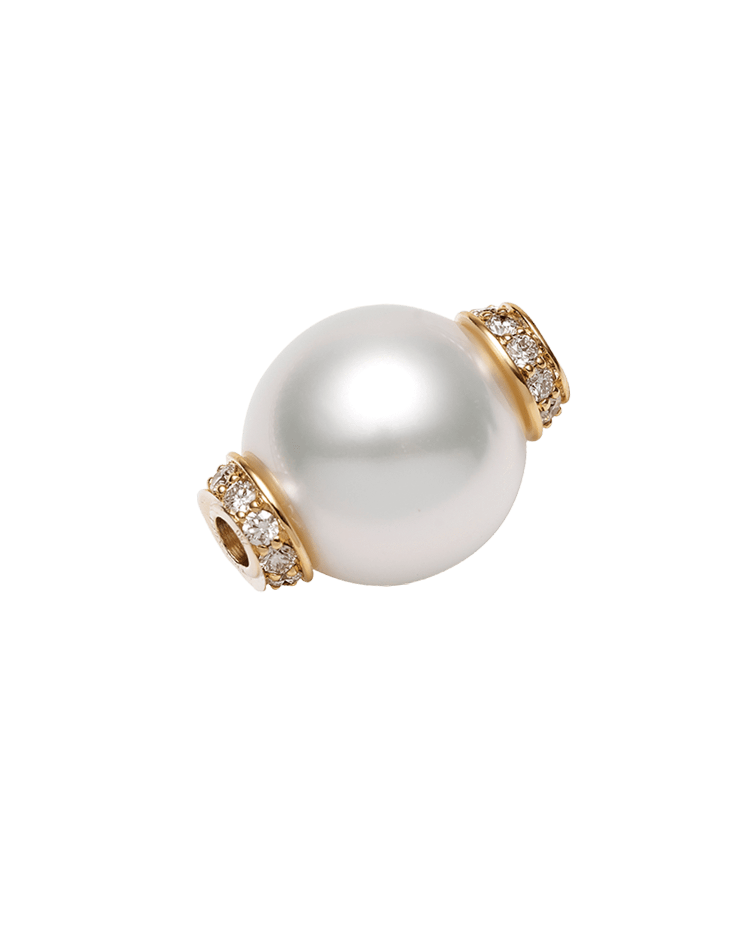 Diamond Rondel Pearl Clasp | 13mm Round Pearl Rubies, and Yellow Gold 1