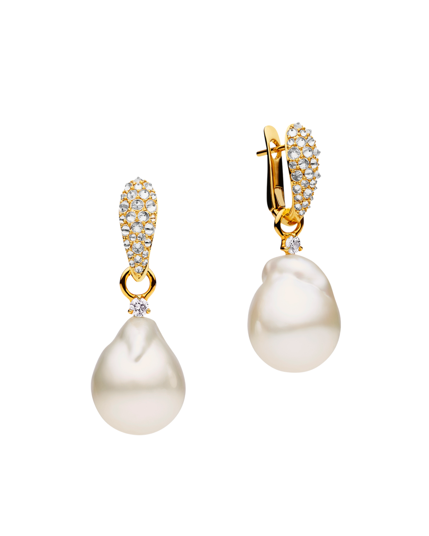 Diamond Touchstone Pearls My Way Earrings in Yellow Gold 12mm Baroque DYPQ12C16E10Y C16E10Y + C16AE06YPQ12