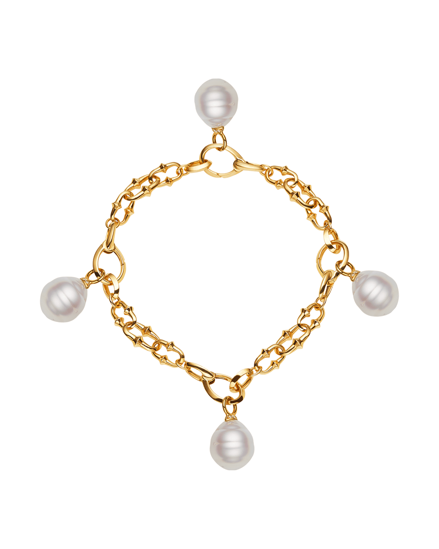 Layered Pearl Charm Bracelet | 12mm Circle Pearls, Diamonds, and Yellow Gold