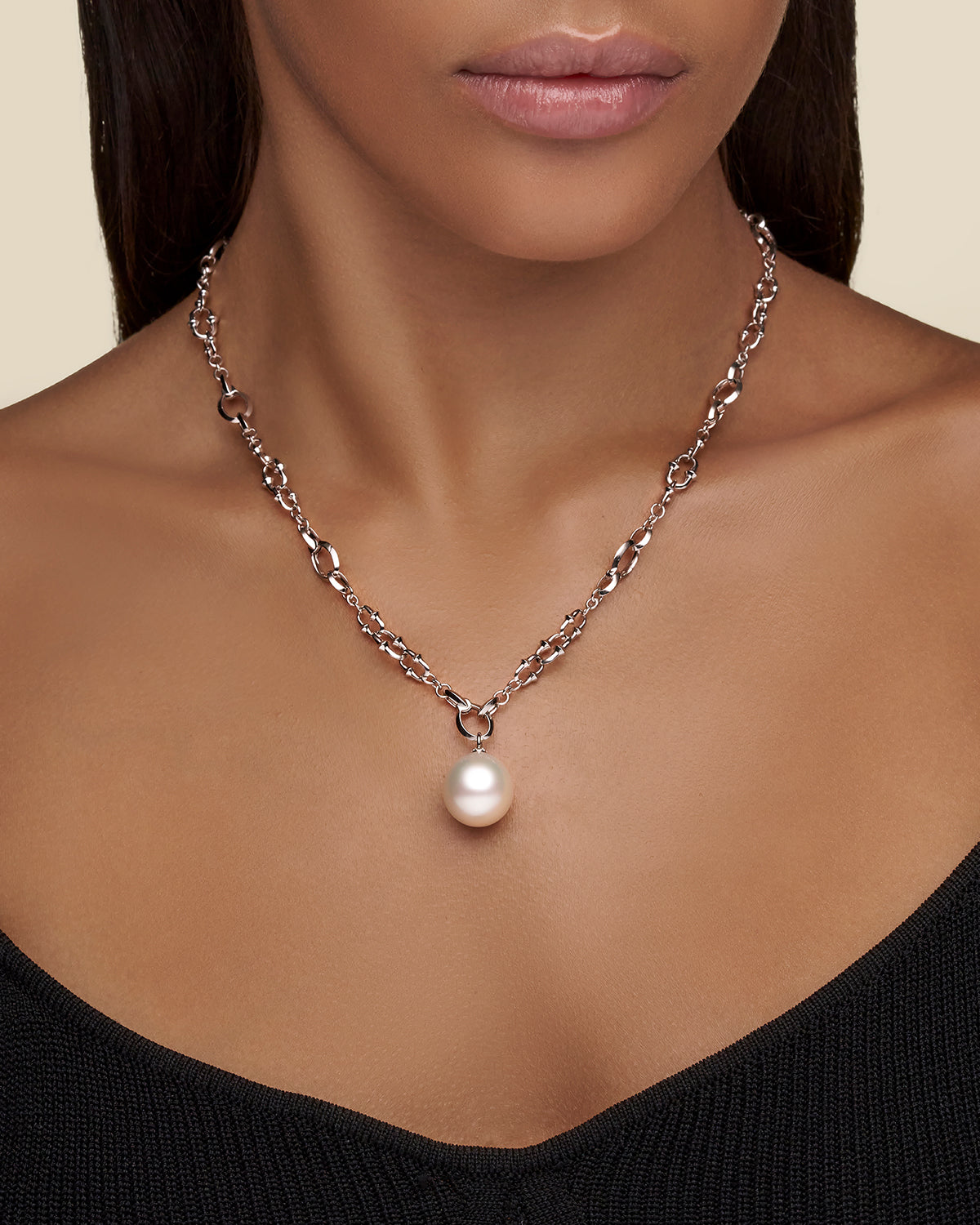 Pearl Charm Necklace | 13mm Oval Pearl and White Gold