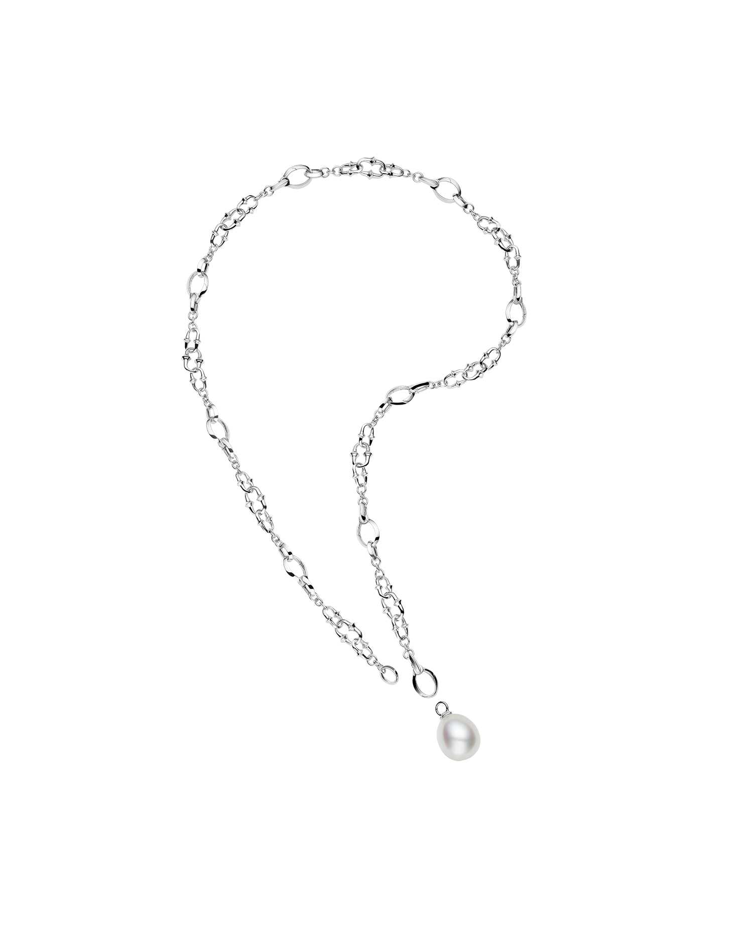 Dive Chain Pearl Charm Necklace in White Gold DD25N01WPO13