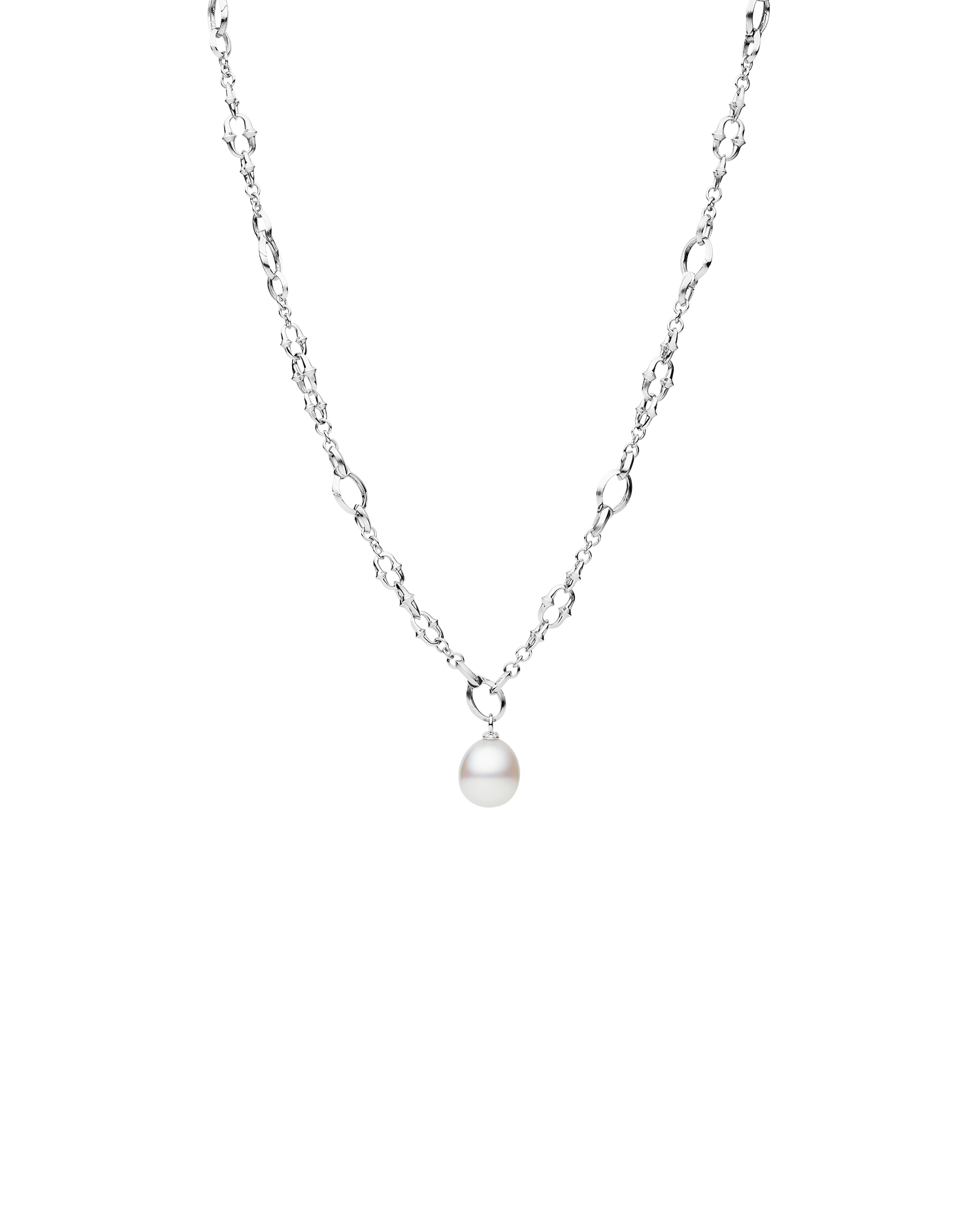 Dive Chain Pearl Charm Necklace in White Gold DD25N01WPO13