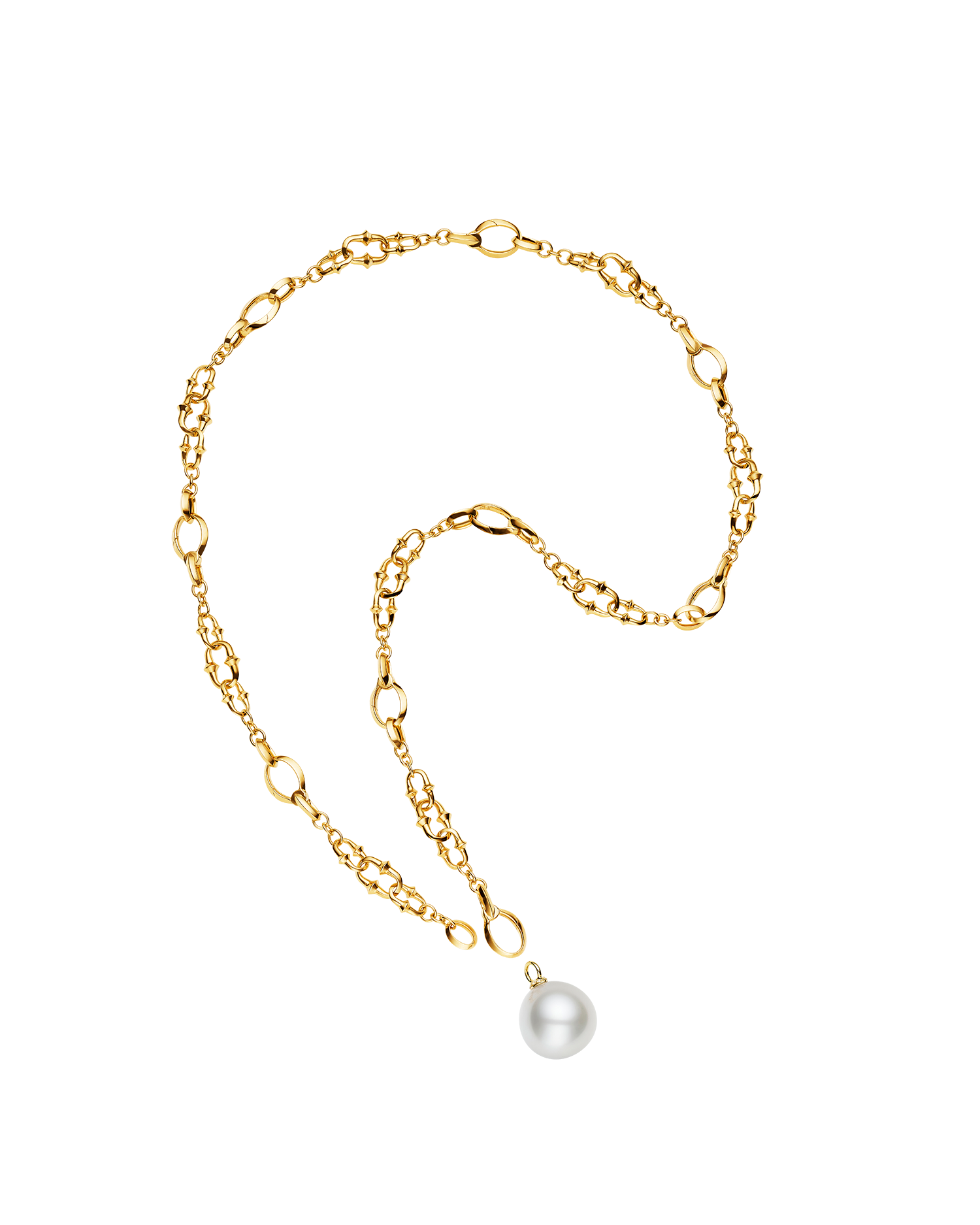 Dive Chain Pearl Charm Necklace in Yellow Gold DD25N01YPO15