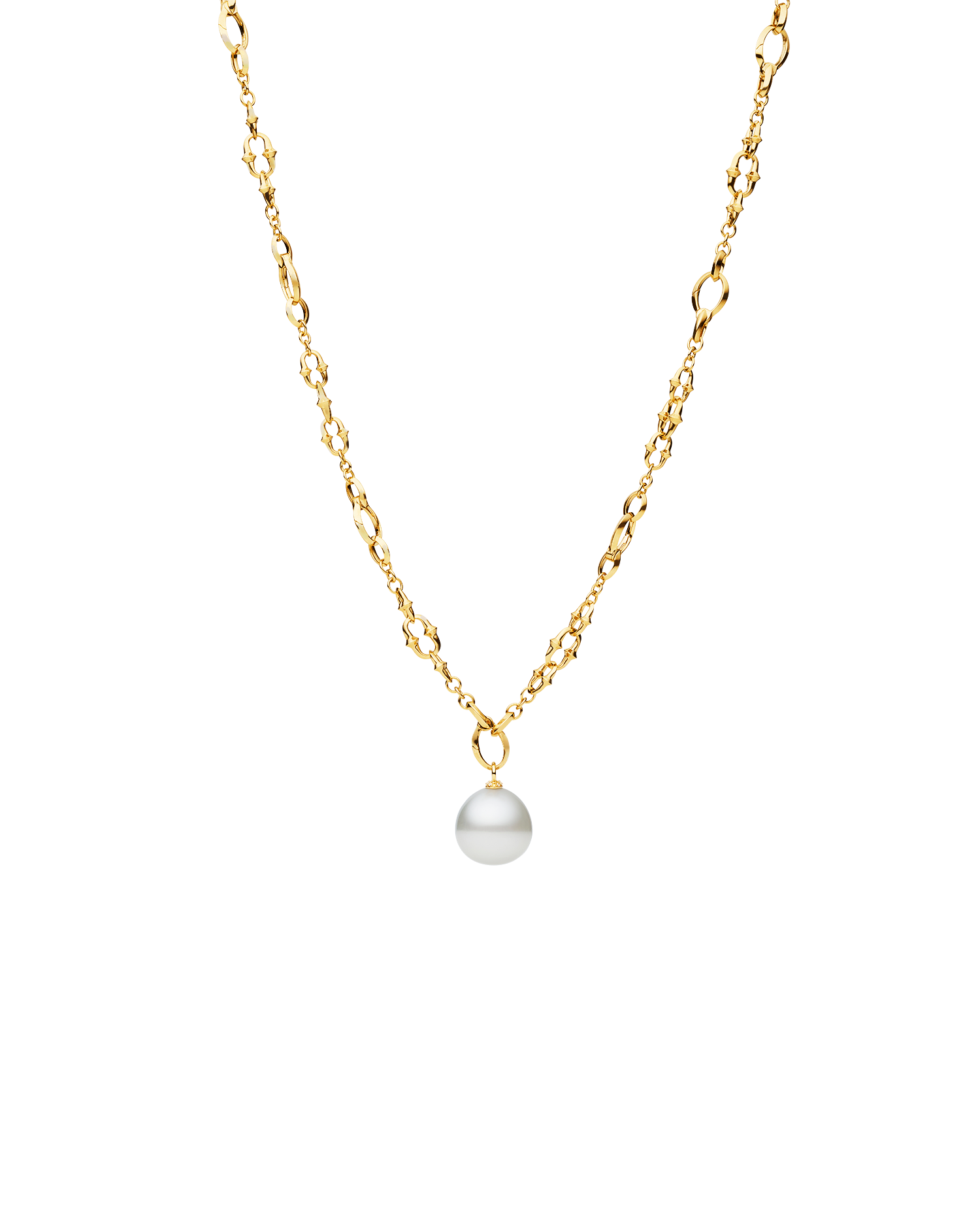 Dive Chain Pearl Charm Necklace in Yellow Gold DD25N01YPO15