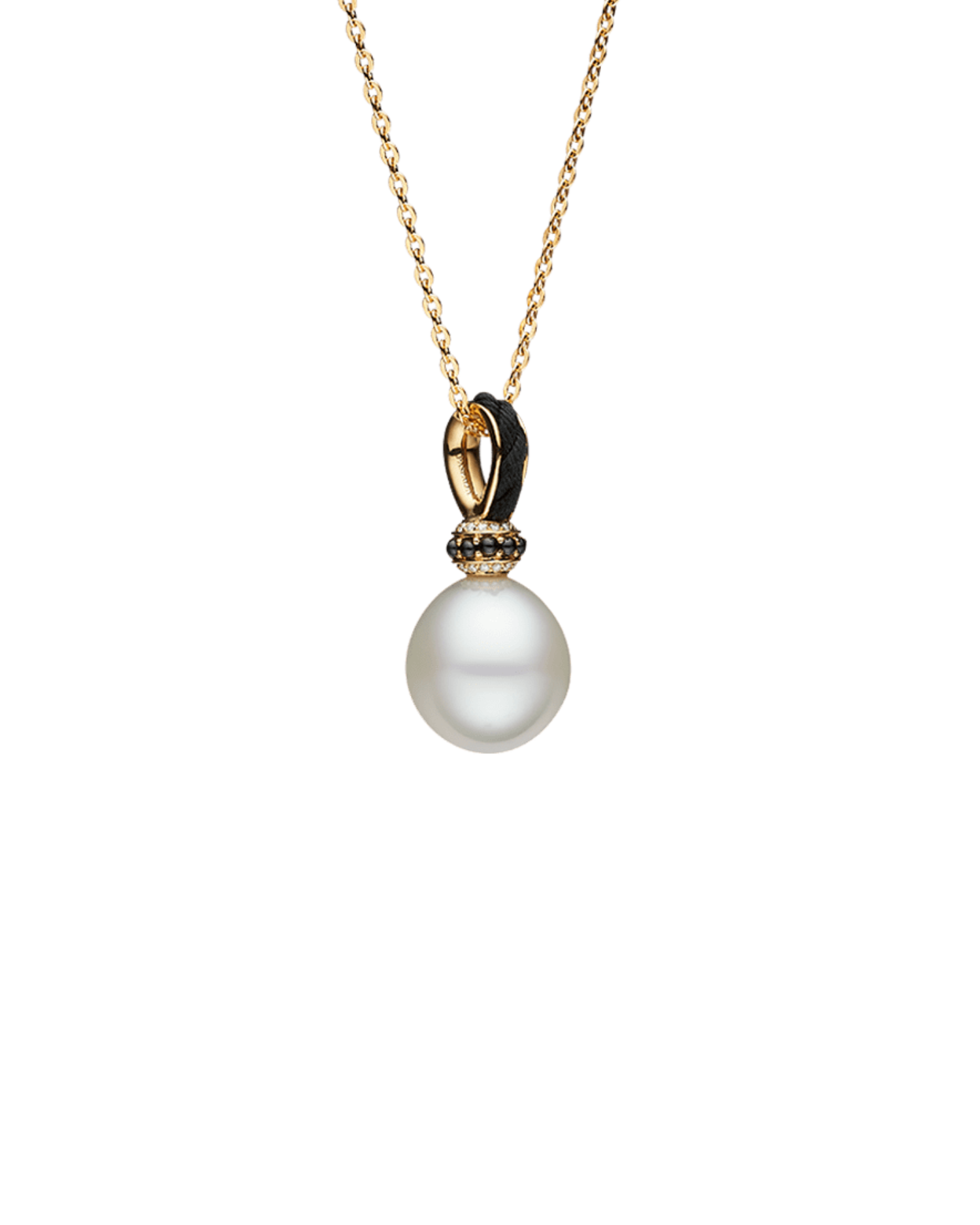 Dive Thimble Pearl Pendant | 13mm Oval Pearl, Black Spinel, and Yellow Gold