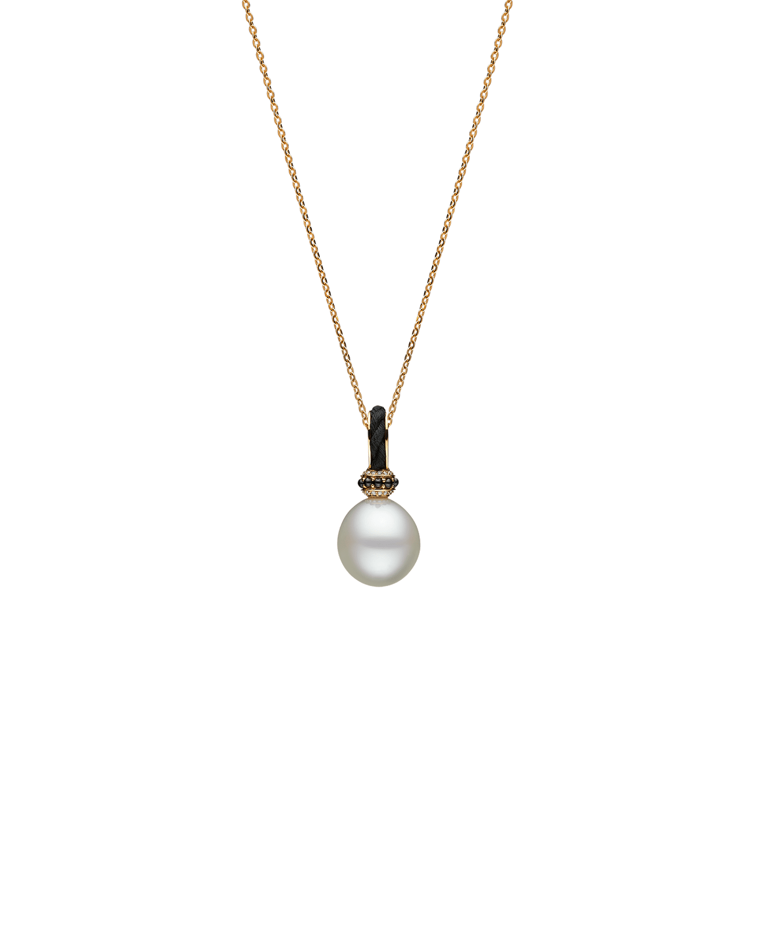 Dive Thimble Pearl Pendant | 13mm Oval Pearl, Black Spinel, and Yellow Gold 3