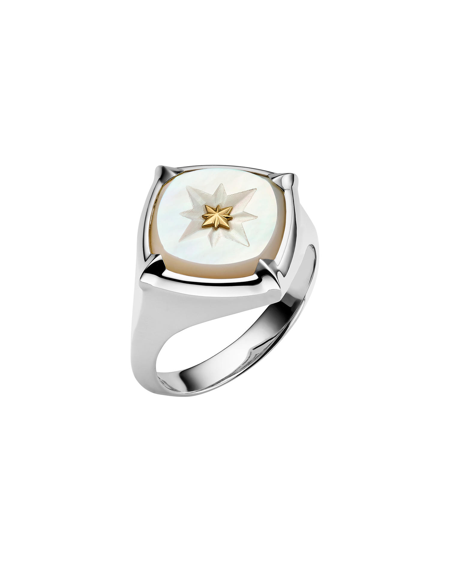 Diver Signet Ring | Mother of Pearl, Platinum, and Yellow Gold