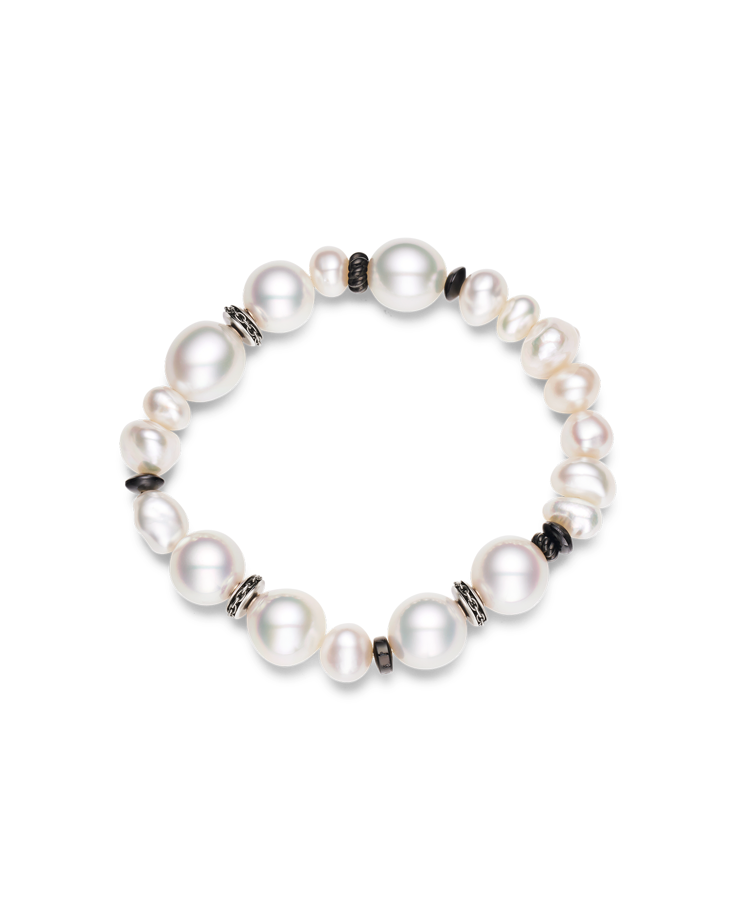 Diver Pearl Strand Bracelet | 6-12mm Pearls, Black Spinel, and White Gold