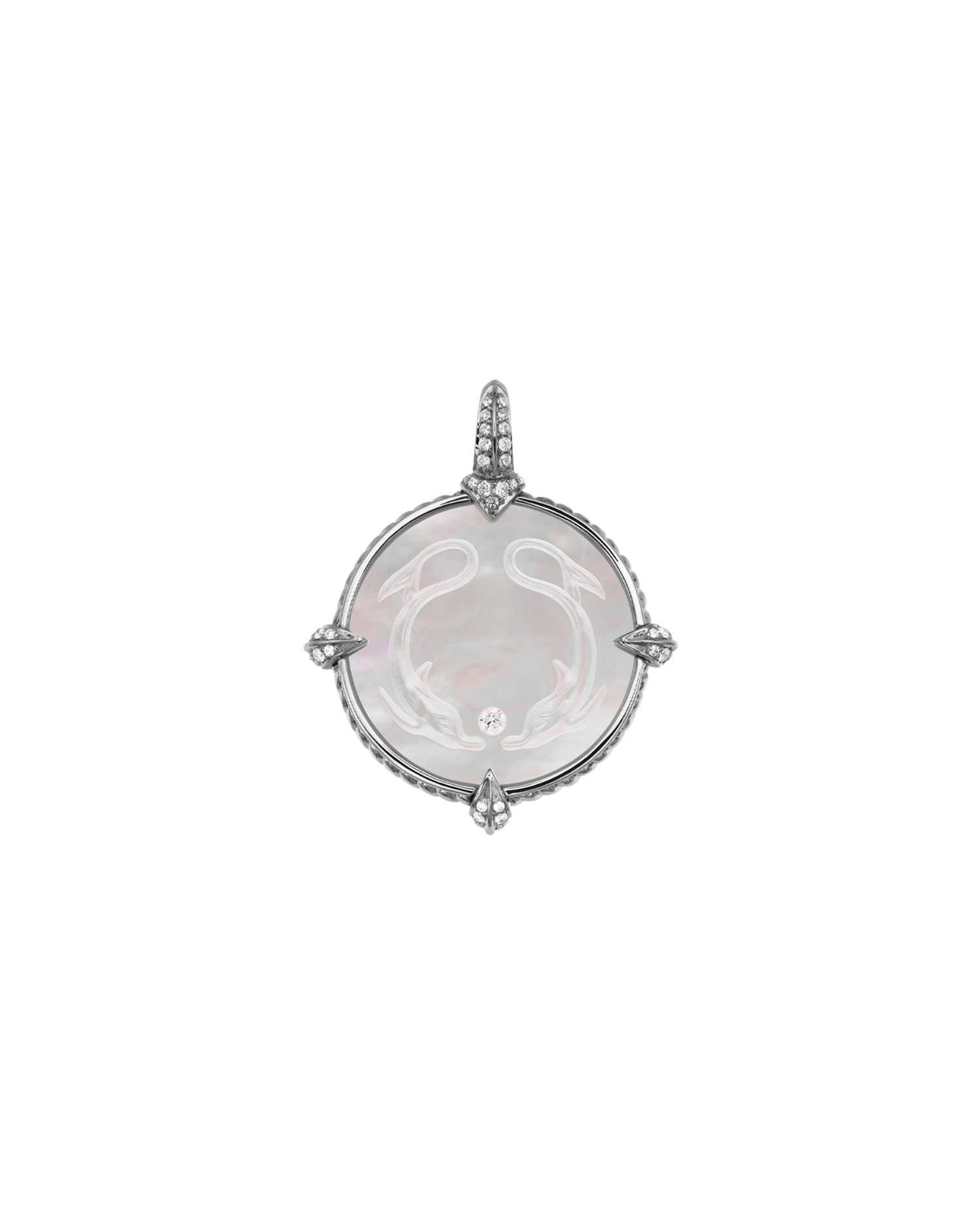 Dolphin Coin Charm | Mother of Pearl, Diamonds, and White Gold 1