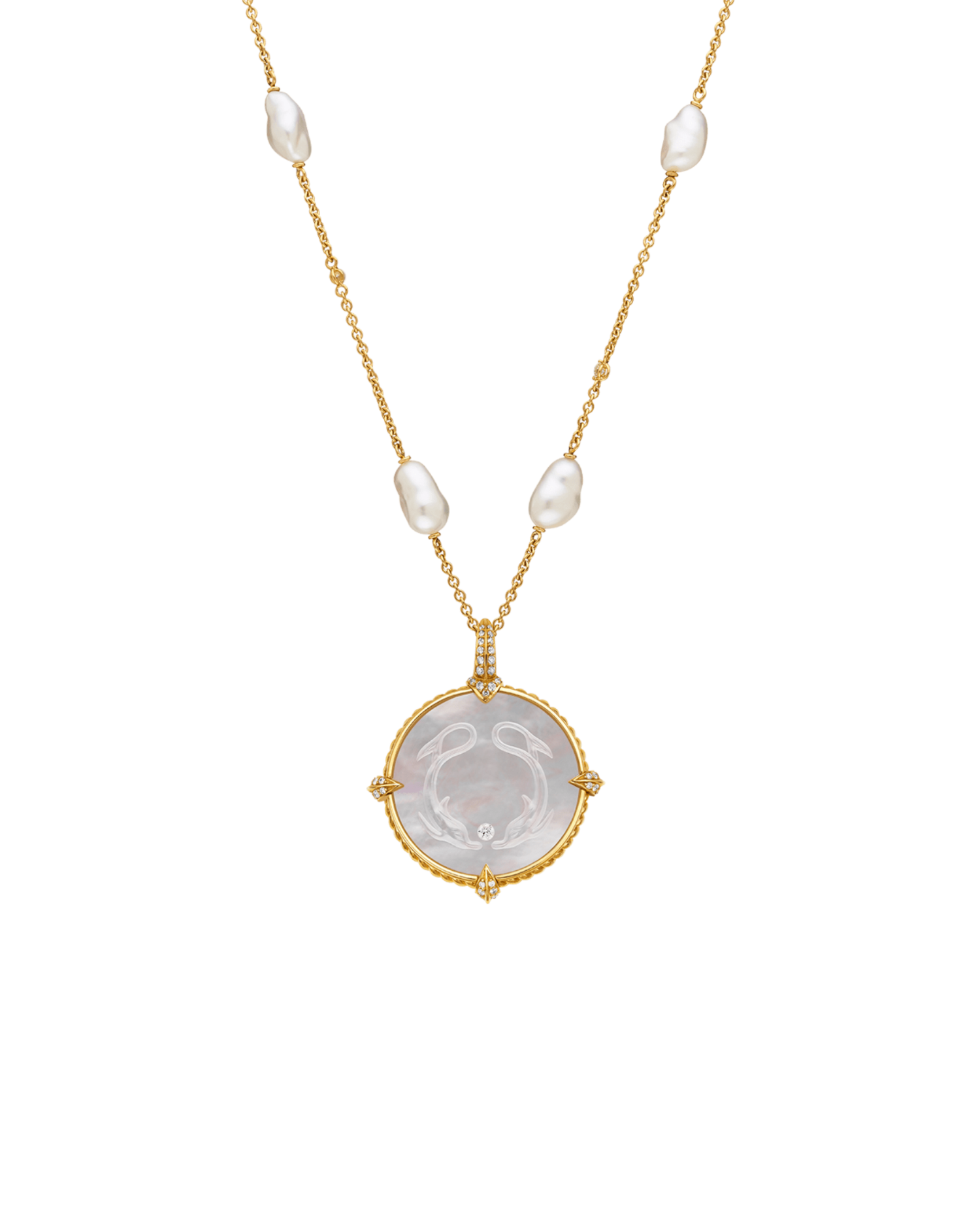 Dolphin Coin Charm | Mother of Pearl, Diamonds, and Yellow Gold 3