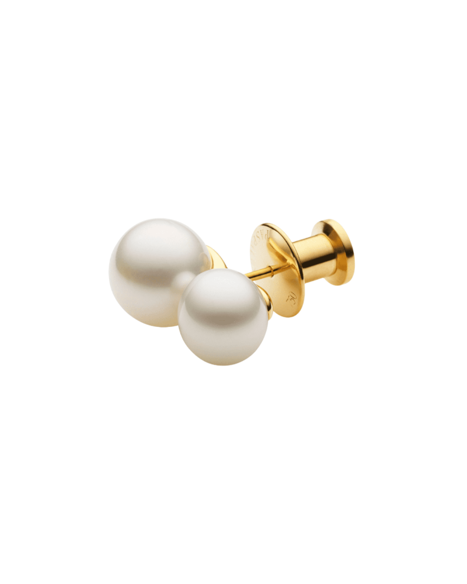 Double Pearl Lapel Pin | 9mm Keshi Pearl, 12mm Button Pearl, and Yellow Gold 1