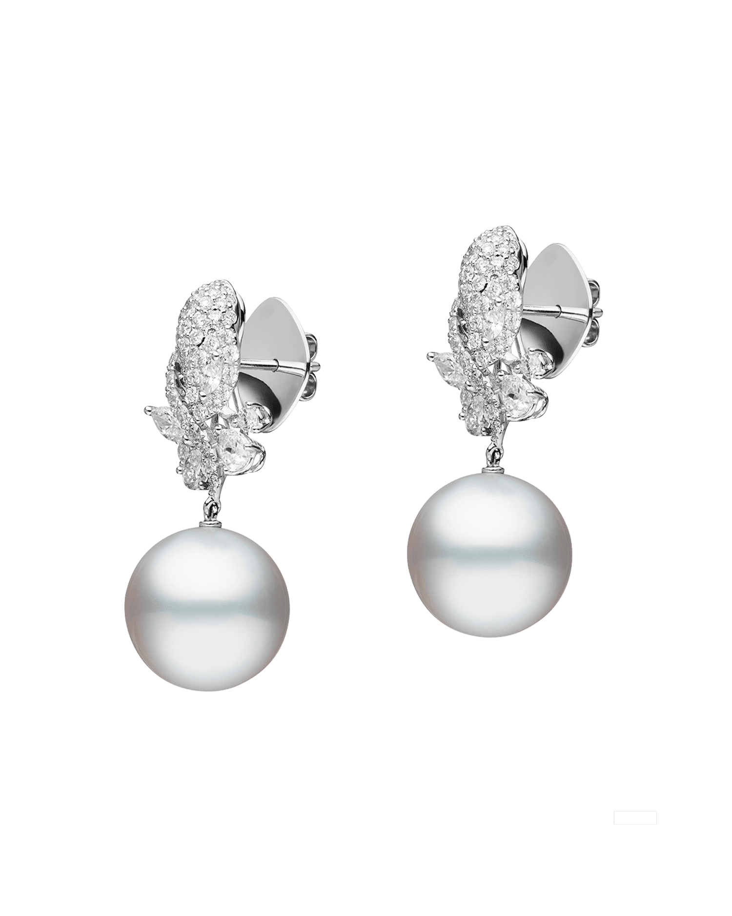 Diamond Dragonfly Pearl Earrings | 14mm Rounds Pearls and Diamonds 2